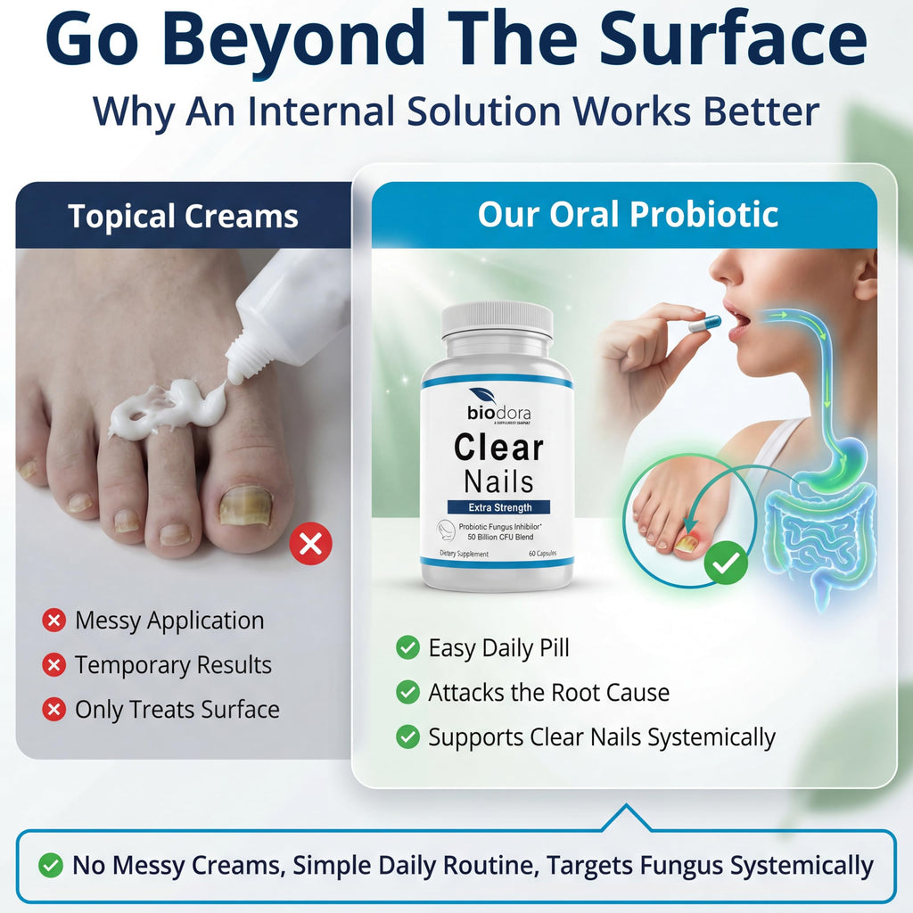 Biodora Oral Probiotic Antifungal Pills - Extra Strength Nail Fungus Eliminator | Toenail Fungal Inhibitor - Clear Nails Supplement | 50 Billion CFU (60 Capsules)