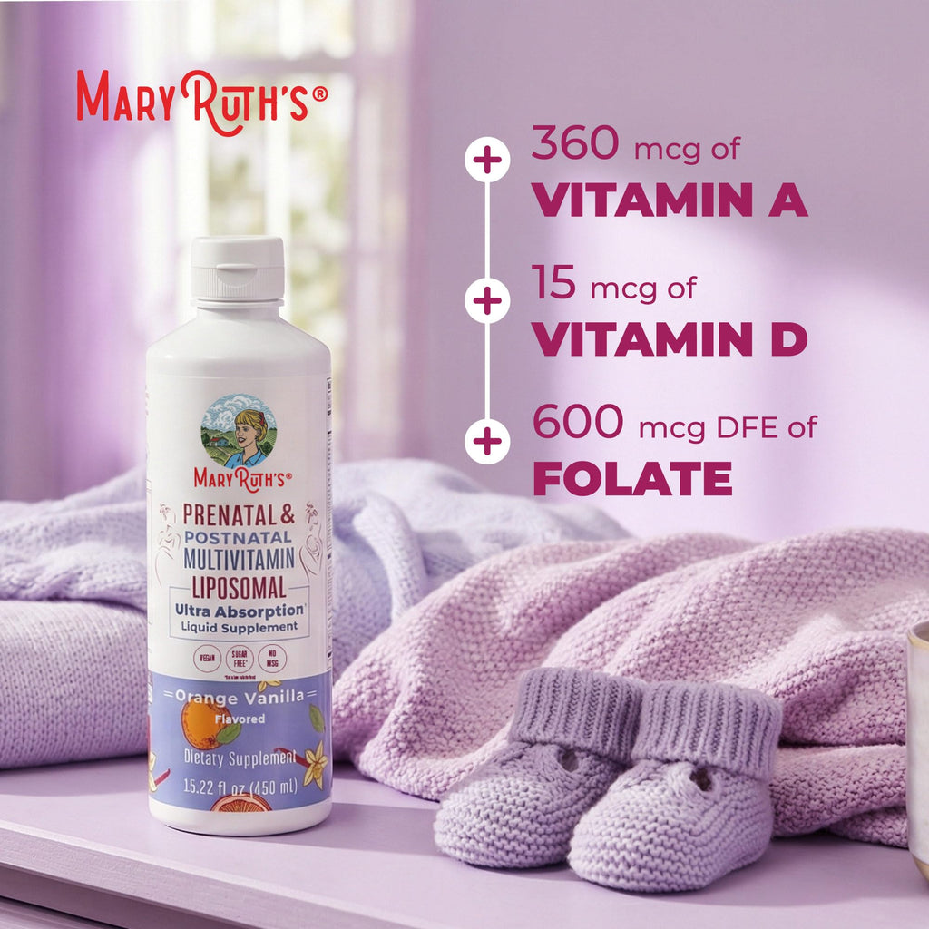 MaryRuth’s Prenatal & Postnatal Multivitamin Liposomal | Preconception & Pregnancy | Prenatal Vitamins for Women with Folate Choline Omega 3 DHA | Vegan | Sugar Free | Gluten Free | 30 Servings