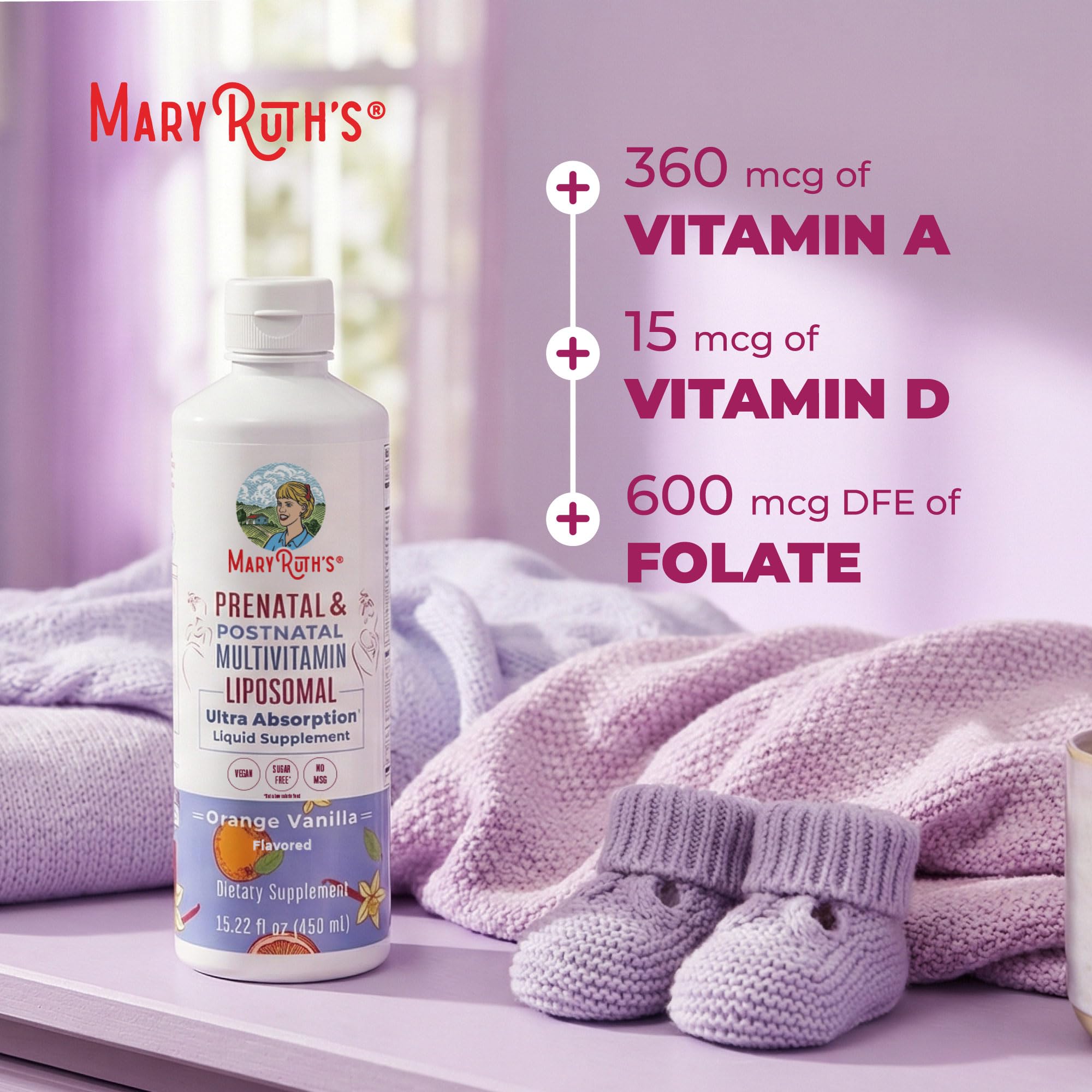 MaryRuth’s Prenatal & Postnatal Multivitamin Liposomal | Preconception & Pregnancy | Prenatal Vitamins for Women with Folate Choline Omega 3 DHA | Vegan | Sugar Free | Gluten Free | 30 Servings