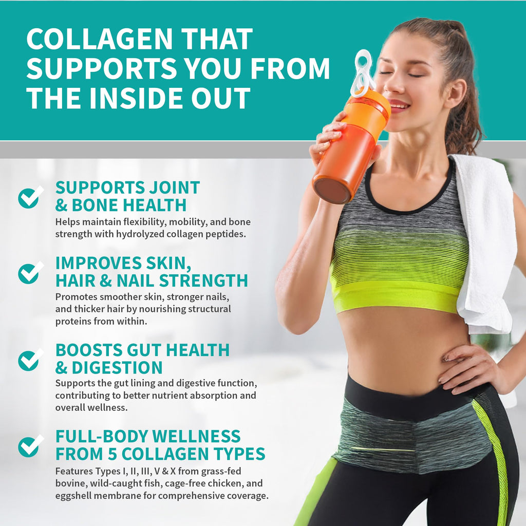 CB Supplements Multi Collagen Protein – Hydrolyzed Collagen for Joint, Skin, Gut, Hair & Nail Health – Unflavored Powder with Types I, II, III, V & X – Grass-Fed & Clean – 58 Servings
