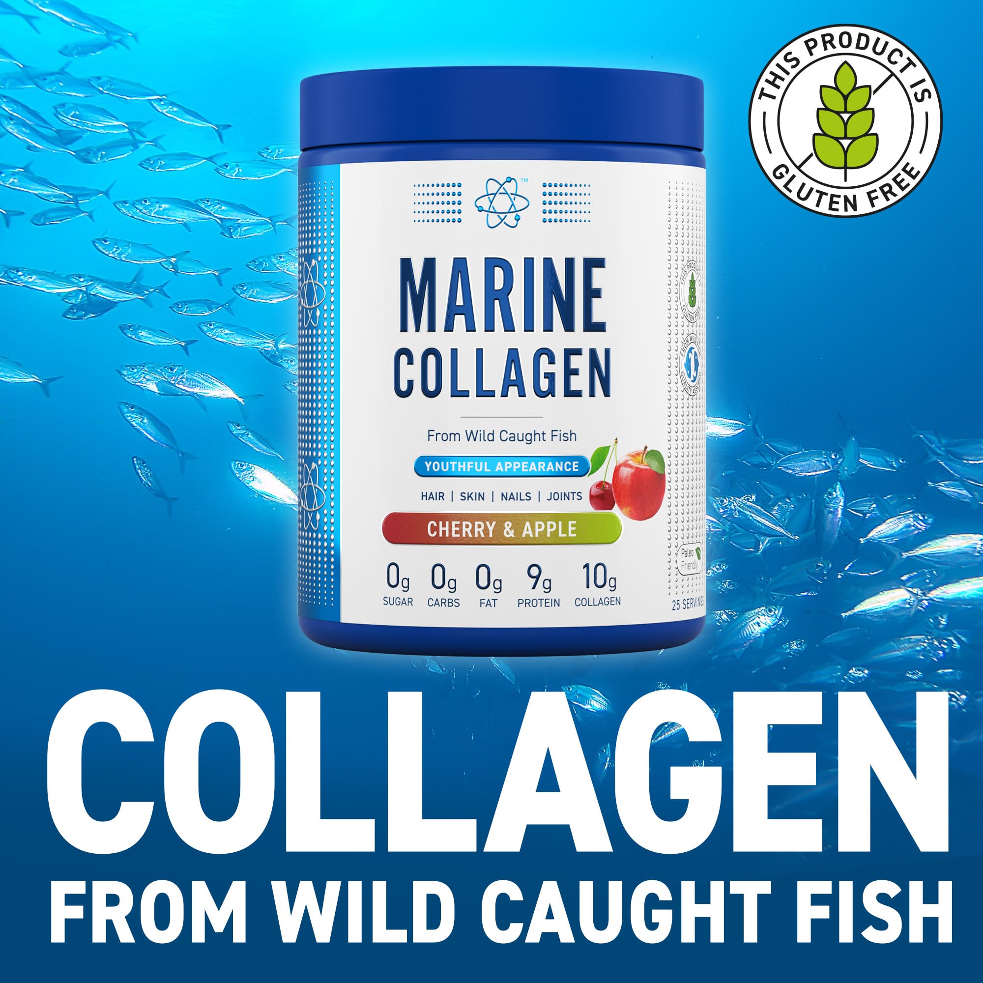 Applied Nutrition Marine Collagen Powder - Hydrolysed Collagen Protein, Healthy Skin, Hair, Nails (Unflavoured) (300g - 25 Servings)