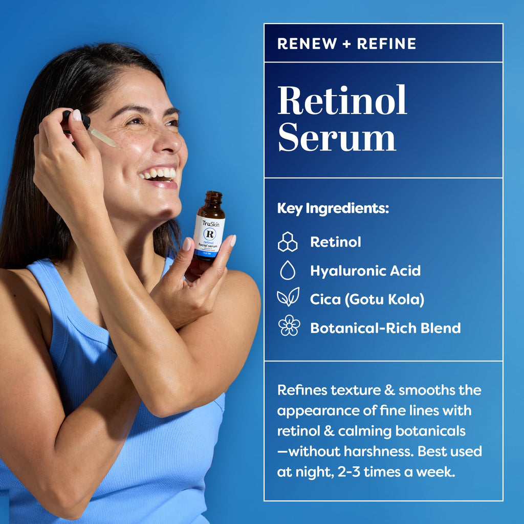 TruSkin Face Serum Duo - Vitamin C Serum & Retinol Serum for Face - AM & PM Anti Aging Skincare Routine - Brightening & Smoothing Facial Serums, 1 fl oz Each