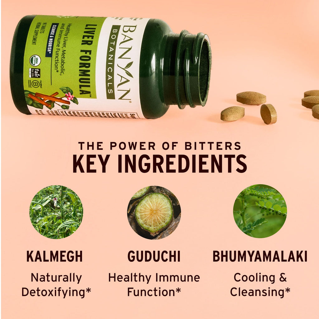 Banyan Botanicals Organic Liver Formula – Detox & Gallbladder Support – Cooling Bitter Herbs for Bile Production & Systemic Cleansing – with Guduchi & Punarnava – 90 Tablets – USDA Organic