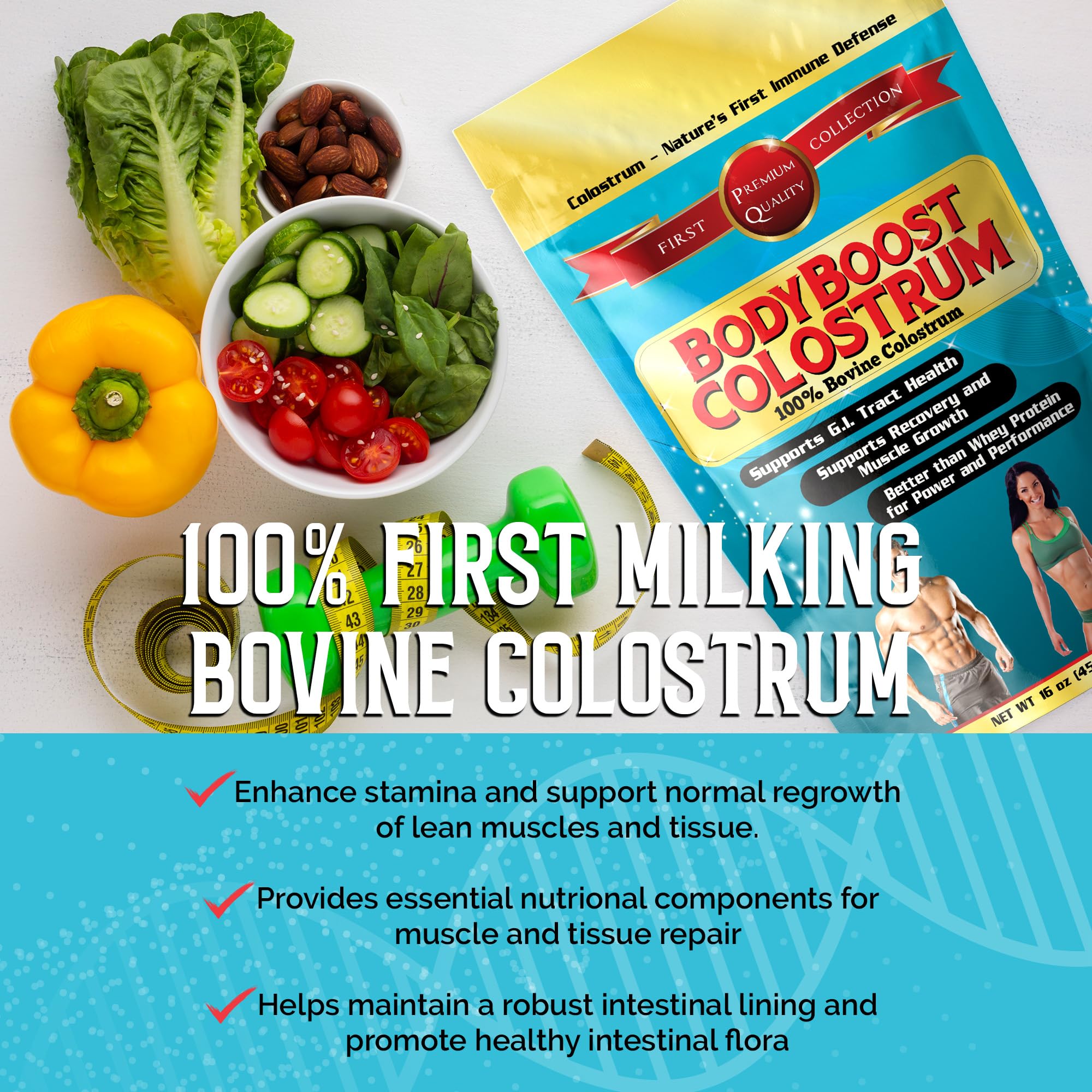 BodyBoost Whole Colostrum, 100% Bovine Colostrum Powder, Immune Booster with Immunoglobulin & Lactoferrin, Grass Fed Colostrum for Gut Health, 16 oz