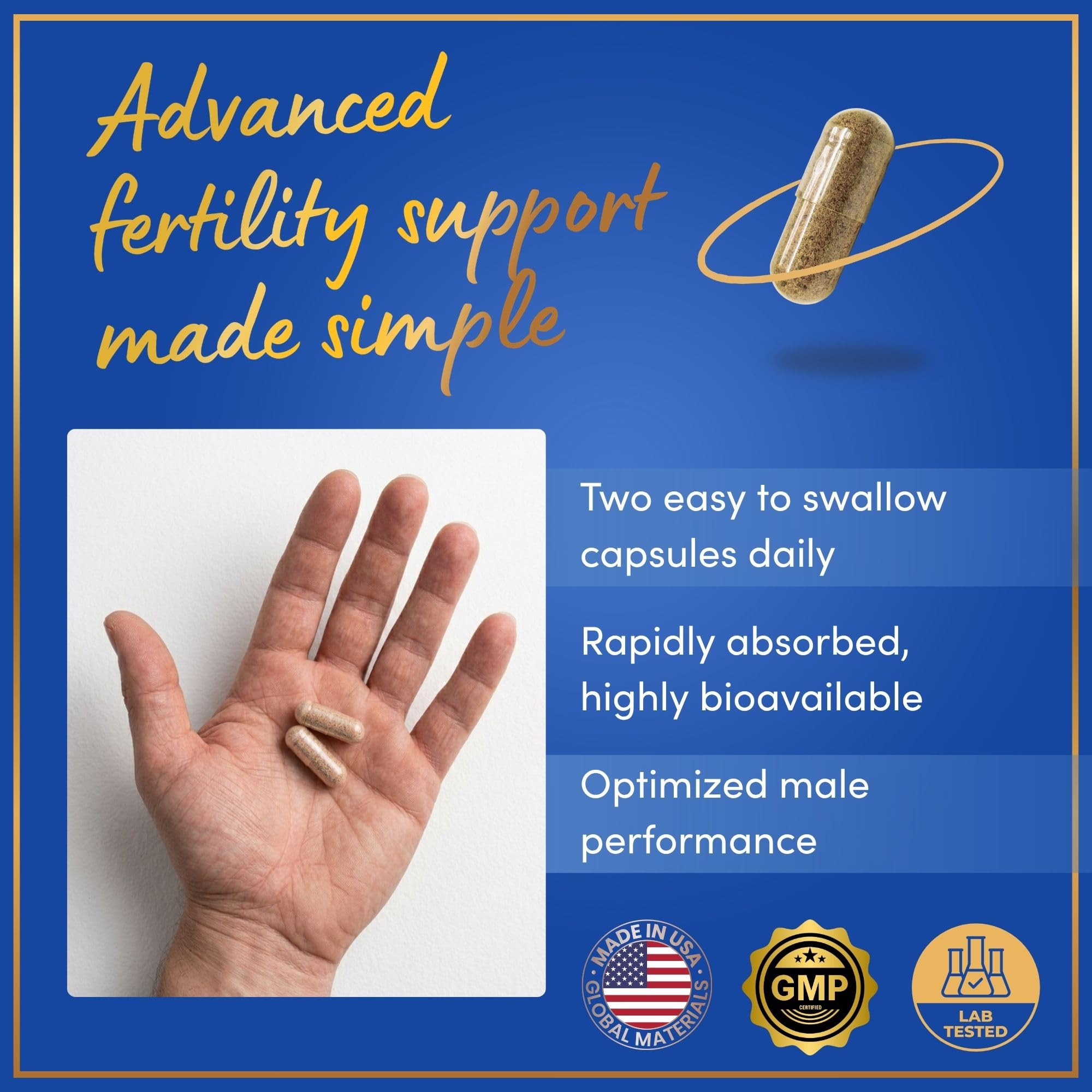 Male Fertility Supplement with Maca Root - Mens Health Conception Fertility Prenatal Vitamins Plus Natural Extracts - Prenatal Fertility Supplements for Men - 3rd Party Tested - 120 Capsules, 2 Month