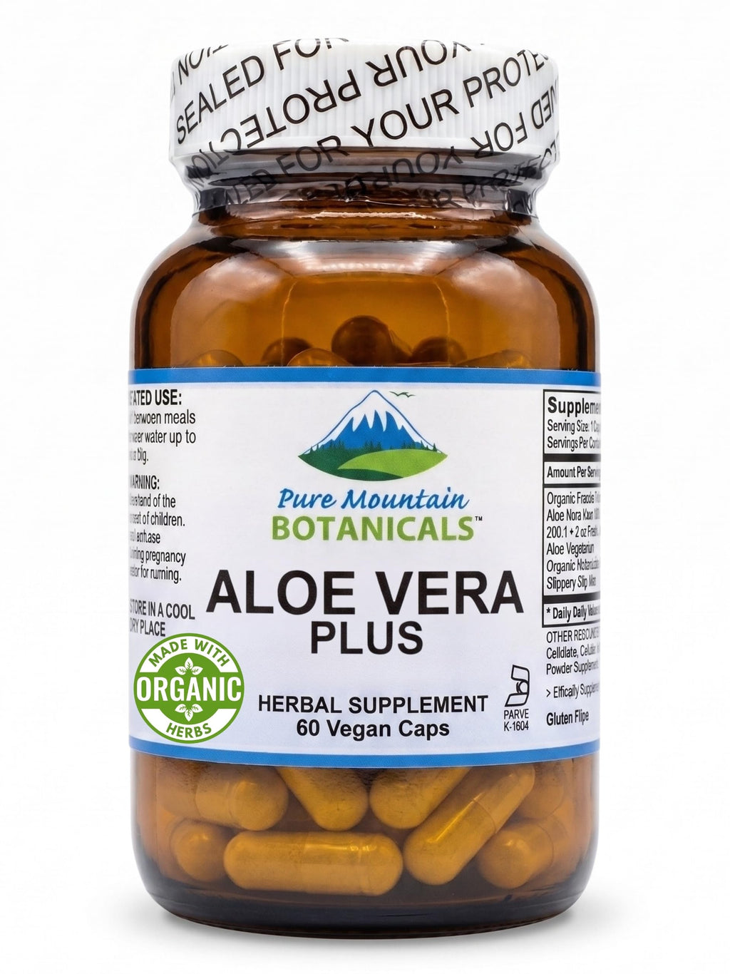 Pure Mountain Botanicals Aloe Vera Capsules - Organic Aloe Vera with Acemannan - Marshmallow Root - Slippery Elm - 60 Count - Vegan - Kosher - Non-GMO