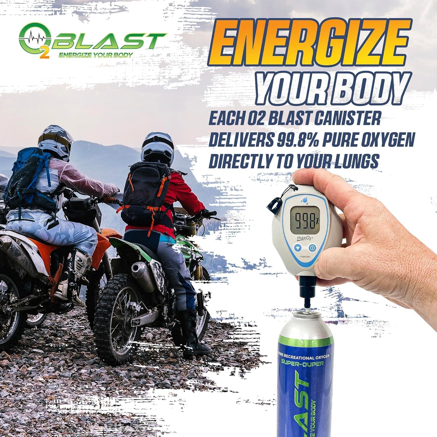 O2 Blast - Pure Oxygen Supplement - Filled with 99.99% Pure Oxygen to Support Fast Recovery, Increase Stamina & Enhance Focus for High Altitude and Action Sports, 4L Portable Can Flip-Top Cap, 6-Pack