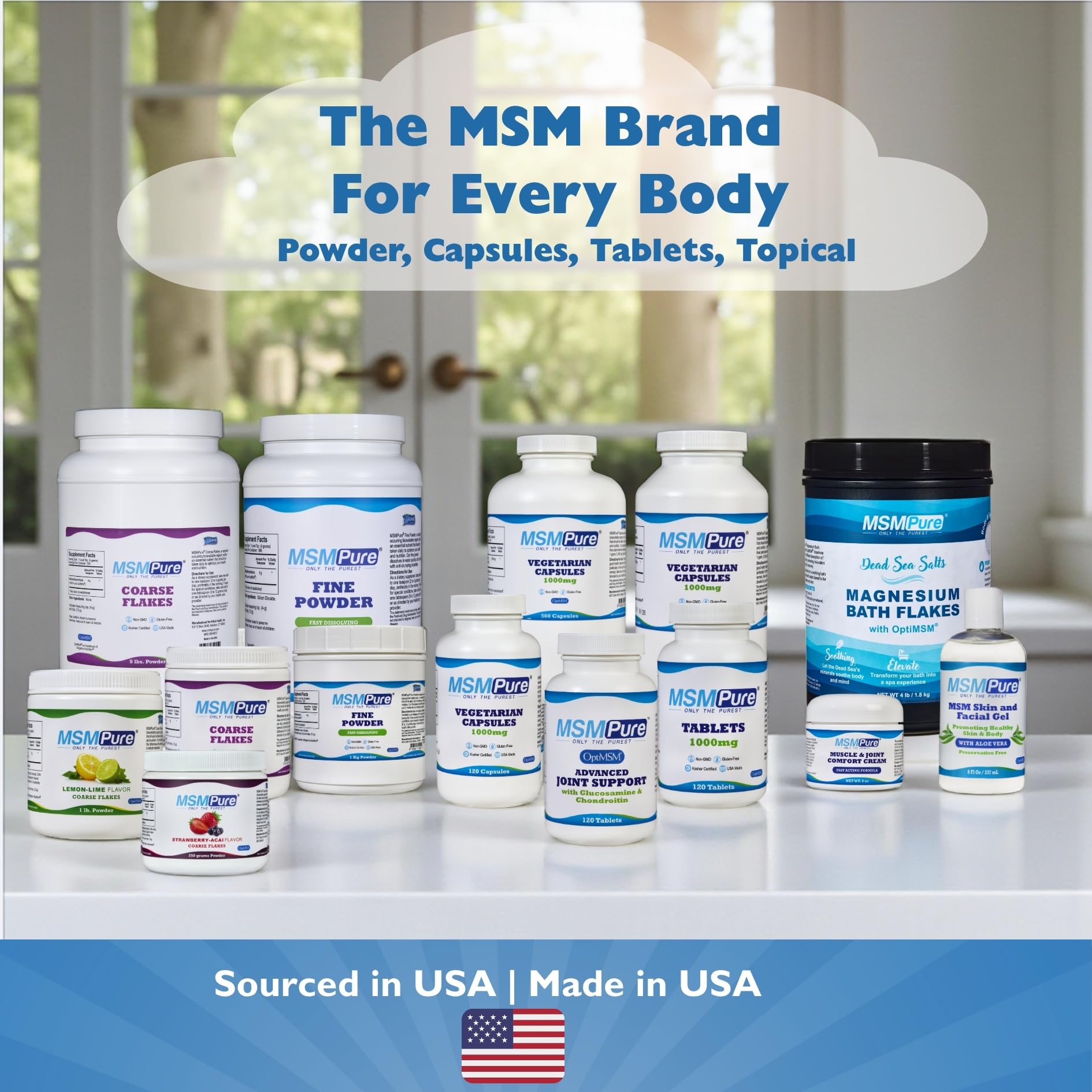 KALA HEALTH MSMPure MSM Vegetarian Capsules – 1,000 mg US-Made MSM per Capsule for Joint Health, Skin Appearance, Hair & Nail Support – 250 Count, Organic Sulfur