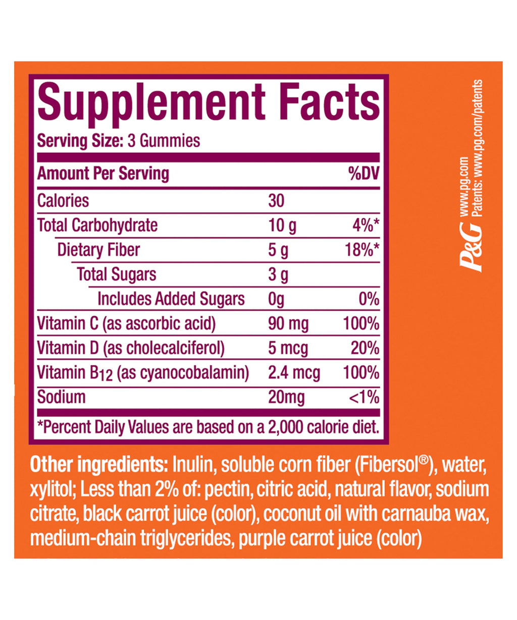 Metamucil Fiber Gummies for Adults with Vitamins C, D, B12 for Metabolism, No Sugar Added Citrus Berry Flavor, 5g Plant Based Prebiotic Fiber Supplement Blend, 120 Count