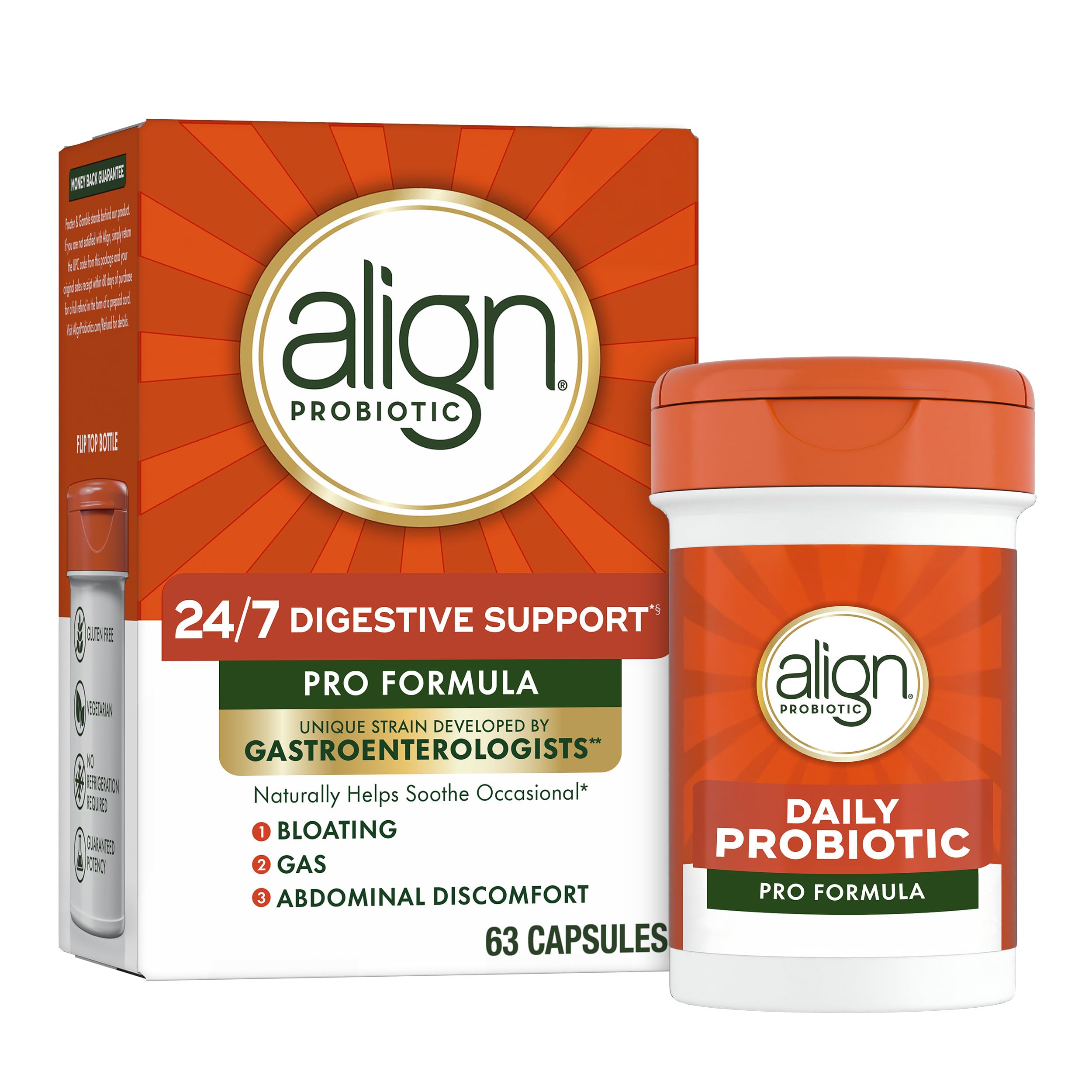 Align Probiotic, Pro Formula, Probiotics for Women and Men, Probiotics for Digestive Health, Men and Womens Probiotic Capsules Help Relieve Occasional Bloating & Gas*, 63 Capsules