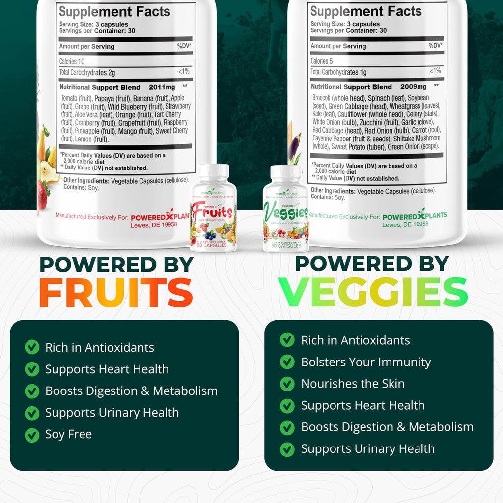 Daily Fruits and Veggies Supplement - 180 Capsules for 30 Days, Non GMO & Gluten Free Superfood with Natural Vitamins - Powered by Plants, 2-Pack