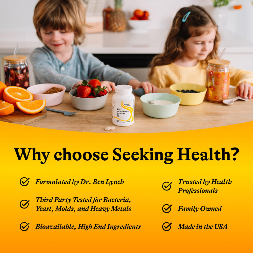 Seeking Health Kids Multivitamin Chewable MF, Formulated for Children’s Health, Methyl-Free, with Folinic Acid, Vitamin B12, Riboflavin, Vitamin A, Vegetarian (60 Chewable Tablets)*