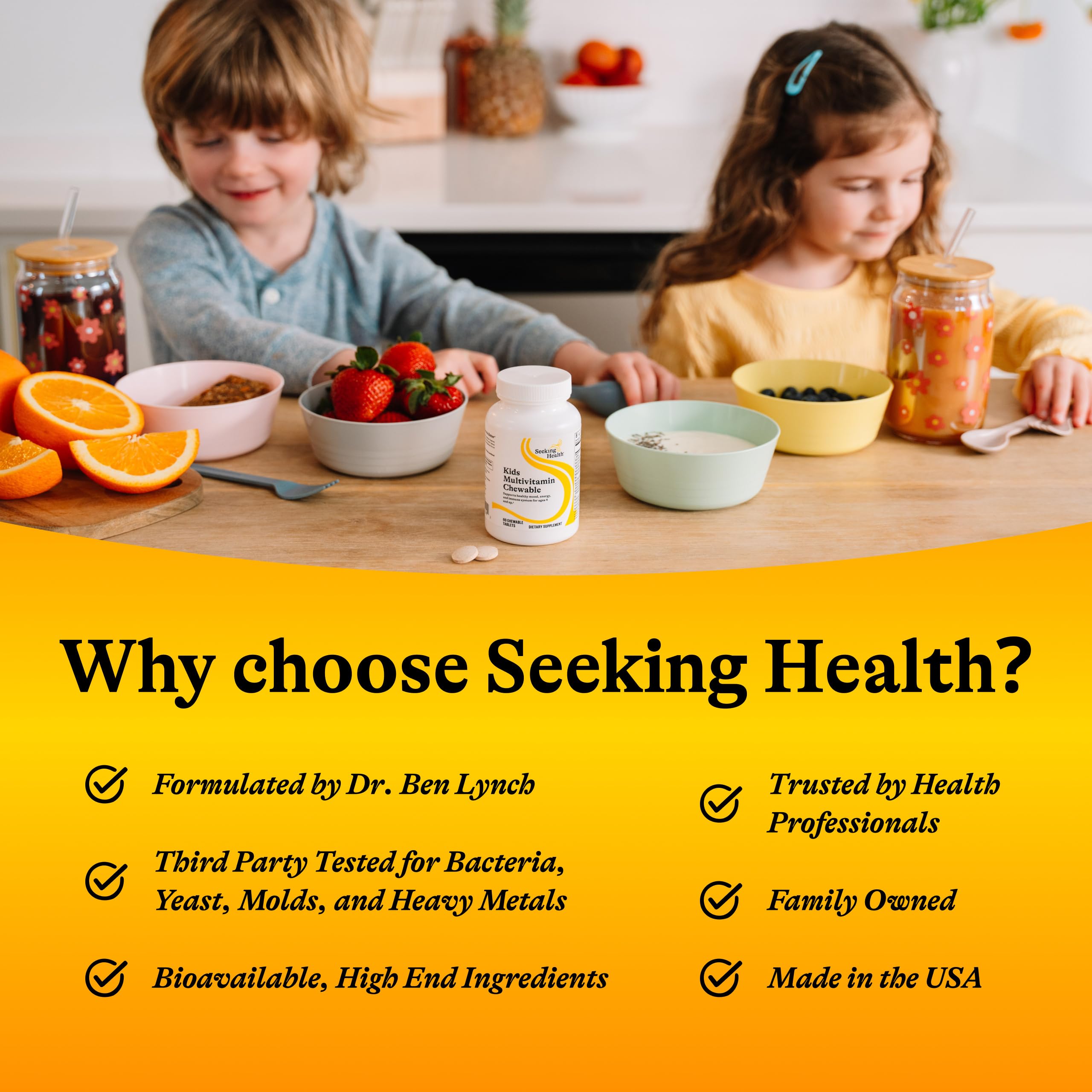 Seeking Health Kids Multivitamin Chewable MF, Formulated for Children’s Health, Methyl-Free, with Folinic Acid, Vitamin B12, Riboflavin, Vitamin A, Vegetarian (60 Chewable Tablets)*