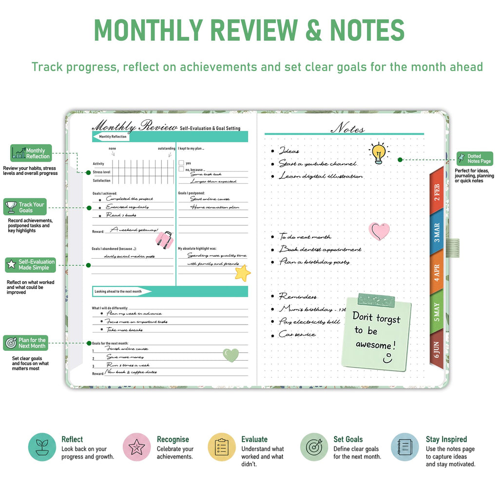 ZXHQ 2027 Diary Page a Day A5, Full Year Daily Planner 2027 with Monthly View, Jan - Dec, with Colorful Tabs, UK Holidays, Inner Pocket, 100 Gsm Paper, Pen Set, 5.9" × 8.5"- Spring Garden