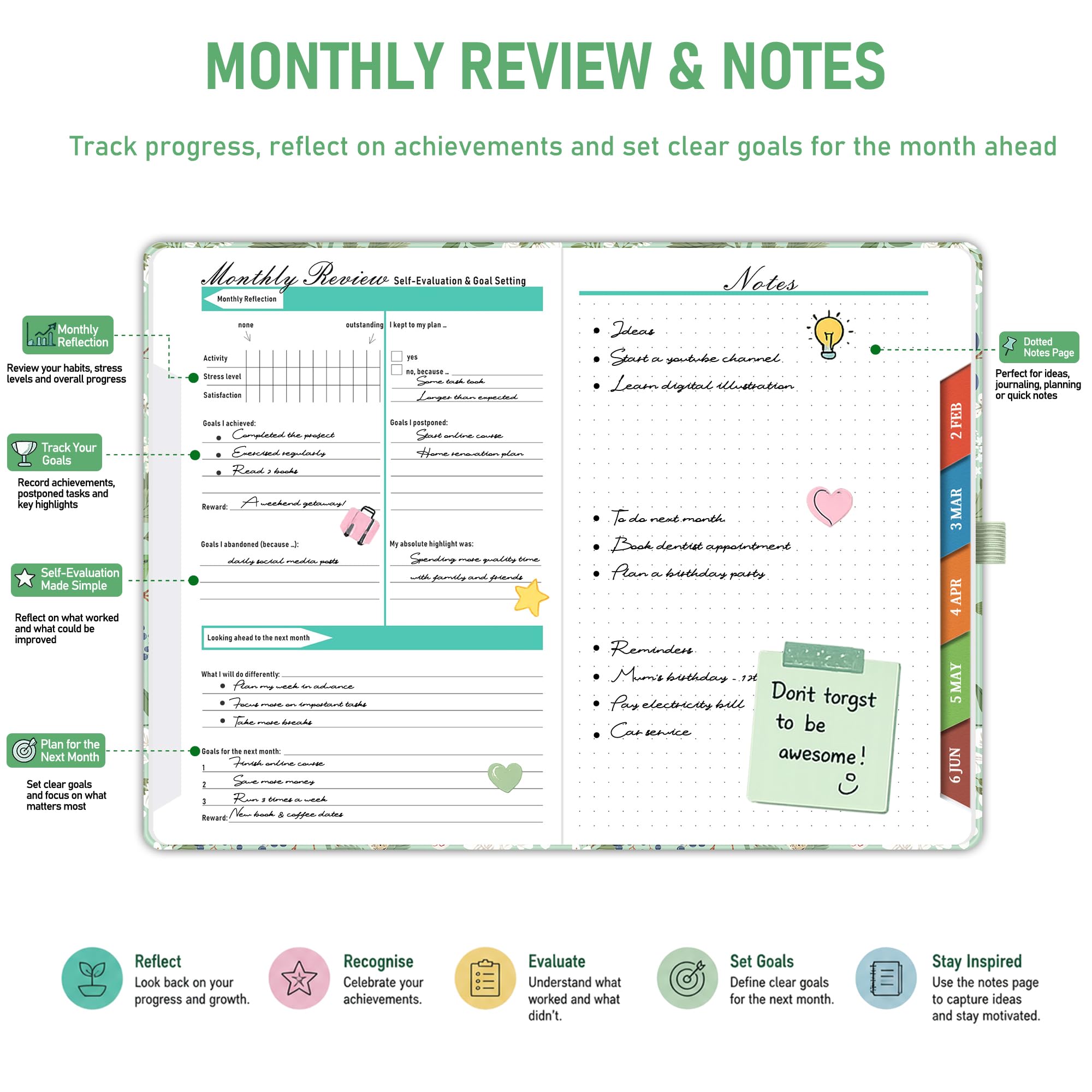 ZXHQ 2027 Diary Page a Day A5, Full Year Daily Planner 2027 with Monthly View, Jan - Dec, with Colorful Tabs, UK Holidays, Inner Pocket, 100 Gsm Paper, Pen Set, 5.9" × 8.5"- Spring Garden