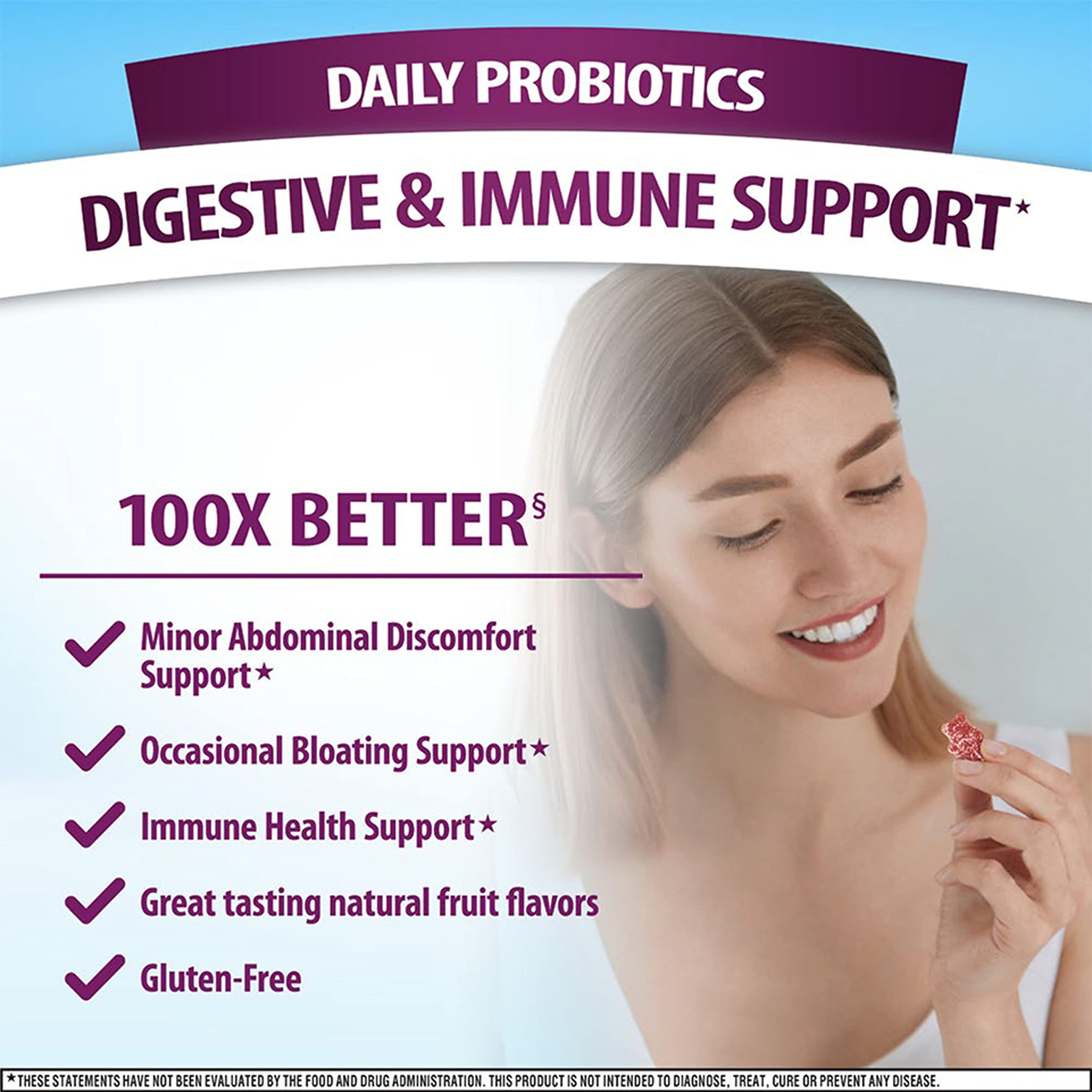 Digestive Advantage Daily Probiotic Gummies for Digestive & Gut Health for Men and Women, Superfruit Flavor, Red, 180 Count, Pack of 2
