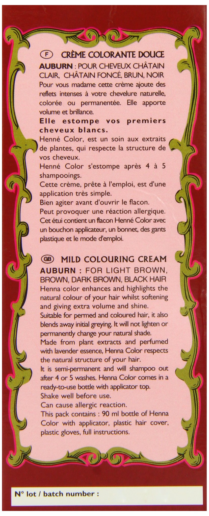 Henne Color Henna Hair Colouring Cream - AUBURN - 3 oz