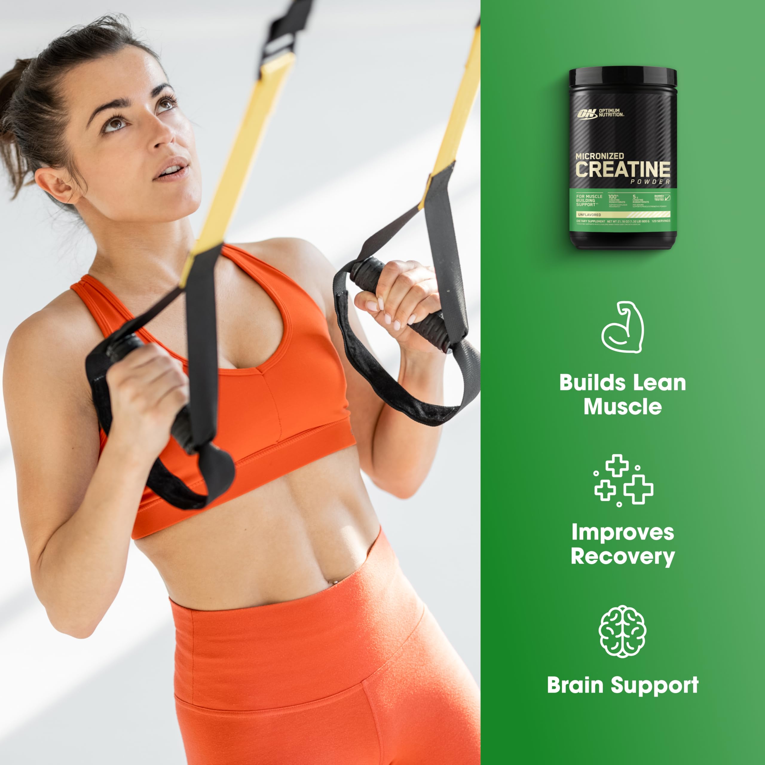 Optimum Nutrition Creatine, Micronized Creatine Monohydrate Powder, Supports Strength & Recovery, Banned Substance Tested, Unflavored, 5 g per Serving, 120 Servings