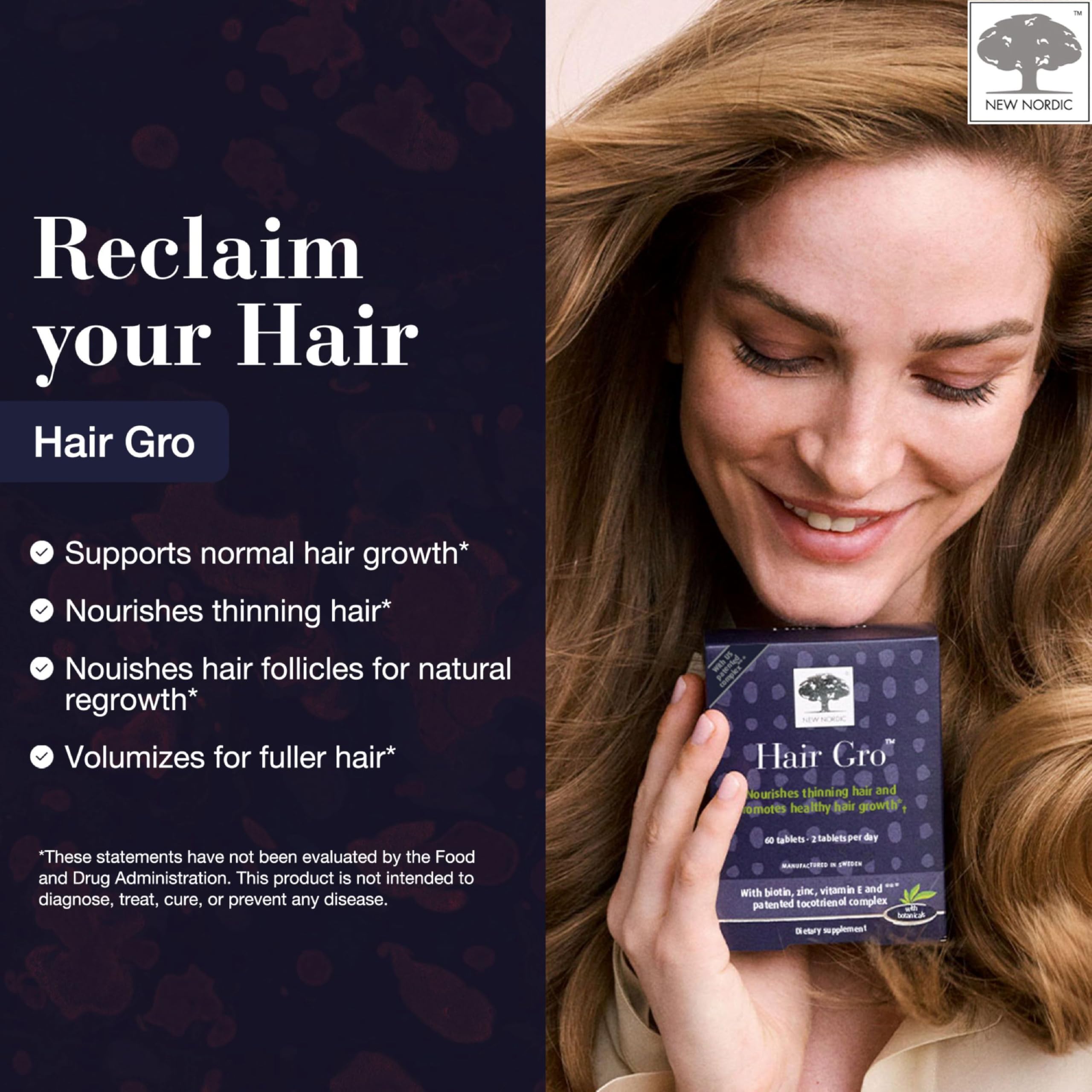 NEW NORDIC | Hair GRO Tablets | Biotin & Tocotrienol Complex | 180 Count