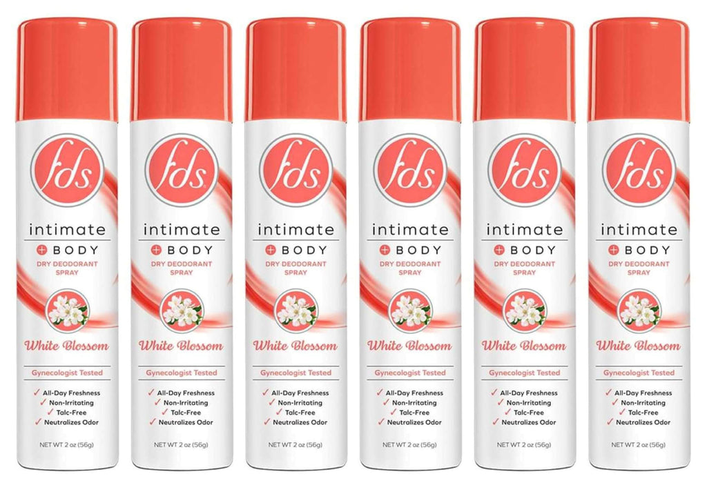FDS Hypoallergenic Intimate Deodorant Spray, White Blossom 2 Ounce (6-Pack)