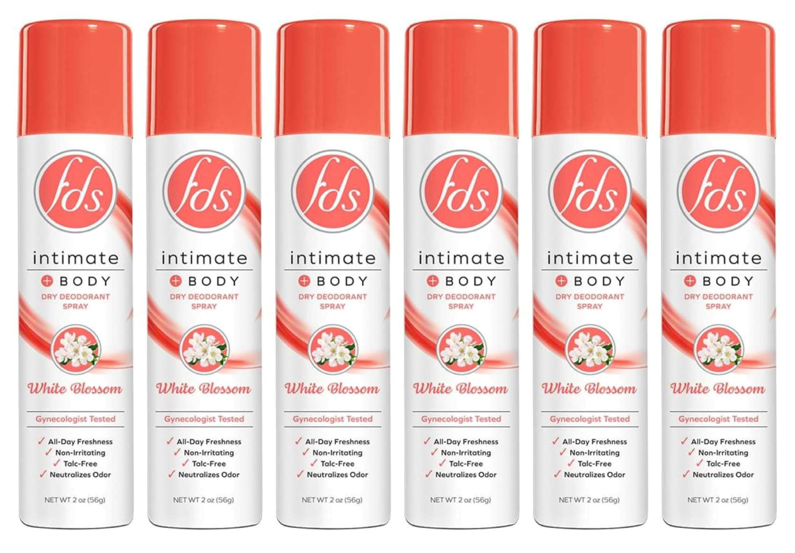 FDS Hypoallergenic Intimate Deodorant Spray, White Blossom 2 Ounce (6-Pack)