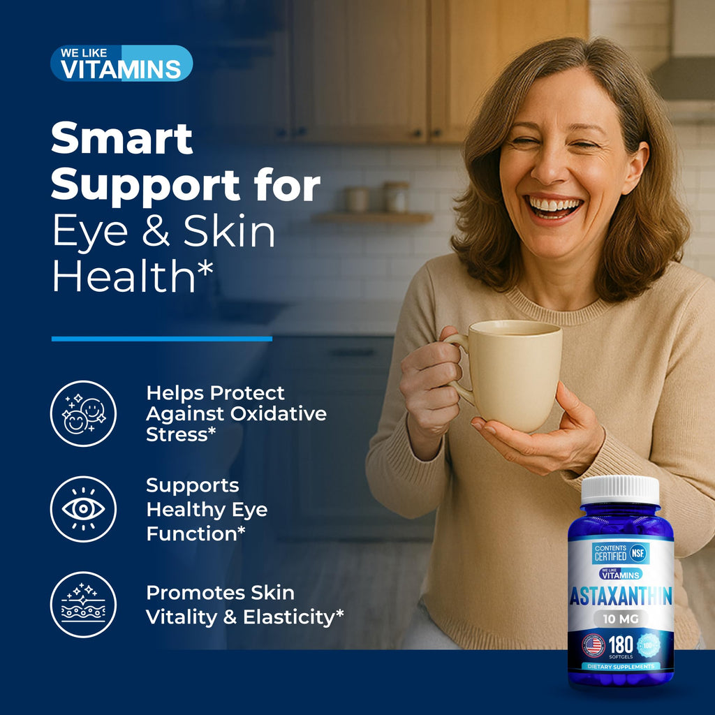 We Like Vitamins Astaxanthin 10mg Softgel - Highly Potent Astaxanthin Supplements from Haematococcus Pluvialis - Improves Eye, Joint, Skin Health & Energy Levels - 180 Servings, 6 Month Supply