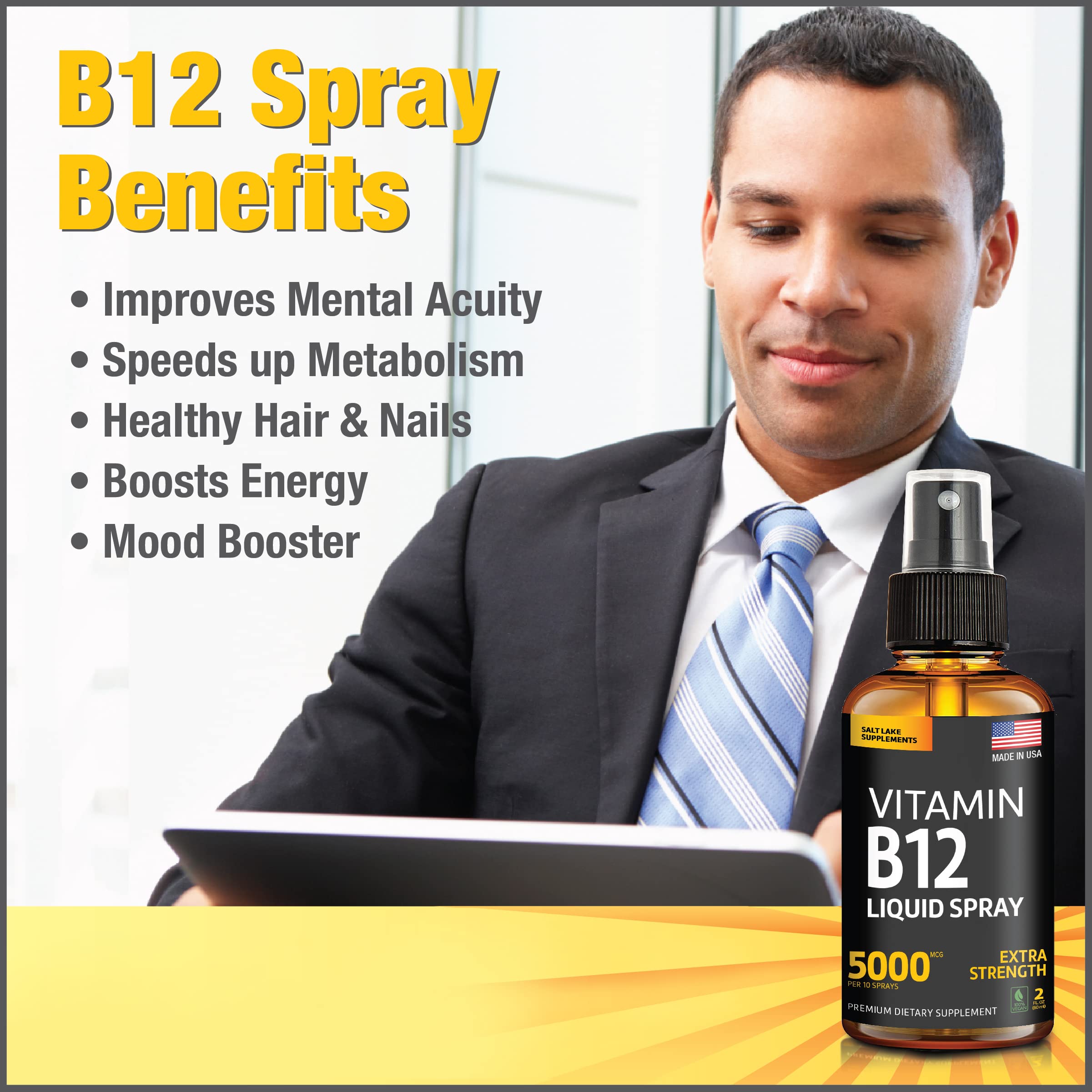 (2 Pack) - Liquid B12 Spray 5000 mcg - Vitamin B12 Sublingual - Vegan B12 Vitamin Spray - Methylcobalamin Vitamin B12 Liquid Boosts Energy & Mood - Gluten-Free & Non-GMO (5000 mcg in 10 Sprays)