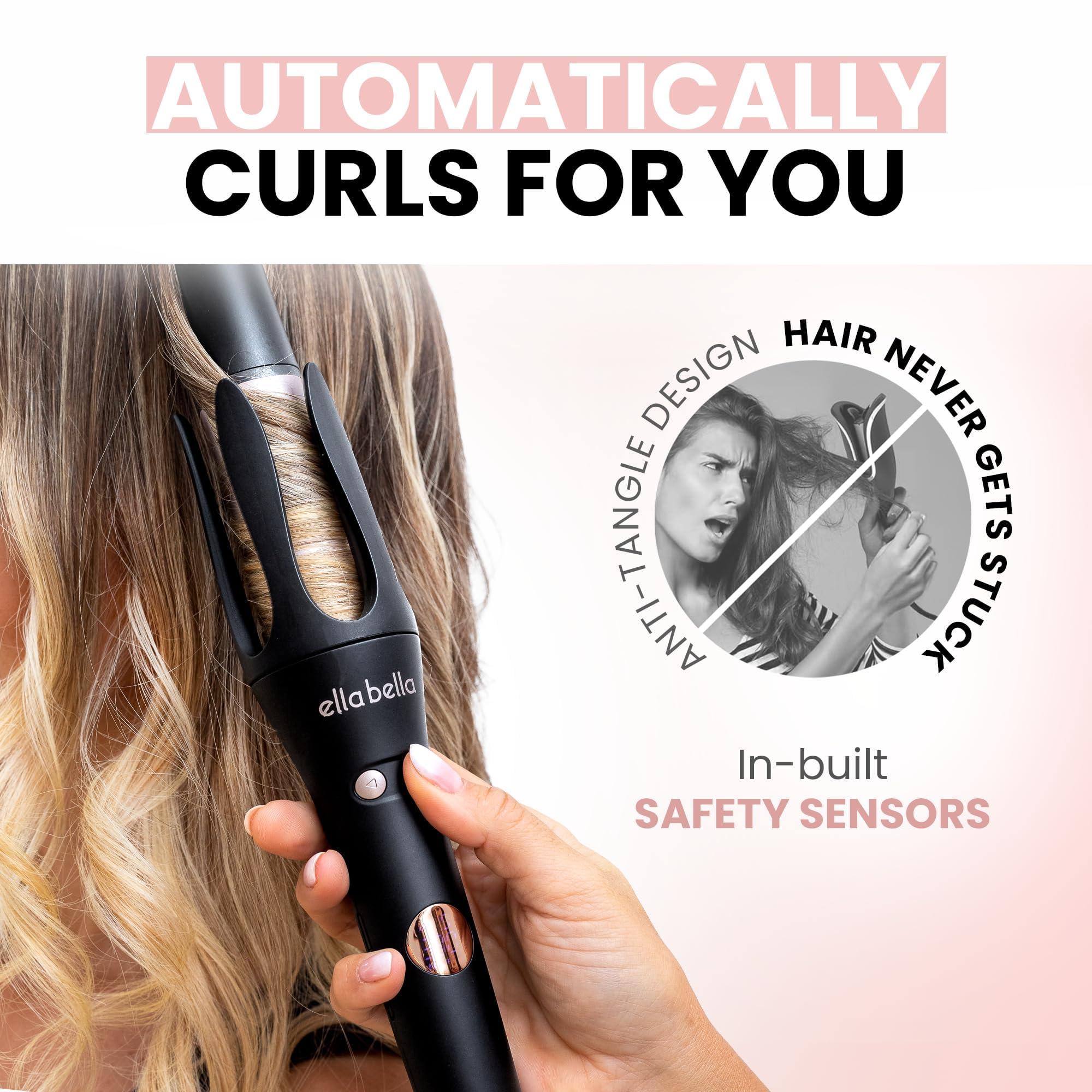 ELLA BELLA® Automatic Rotating Curling Iron • Auto Hair Curlers • Easy to Use • Digital Display to Accurately Control Temperature • Transform Your Look in Seconds • Ideal for Longer Hair