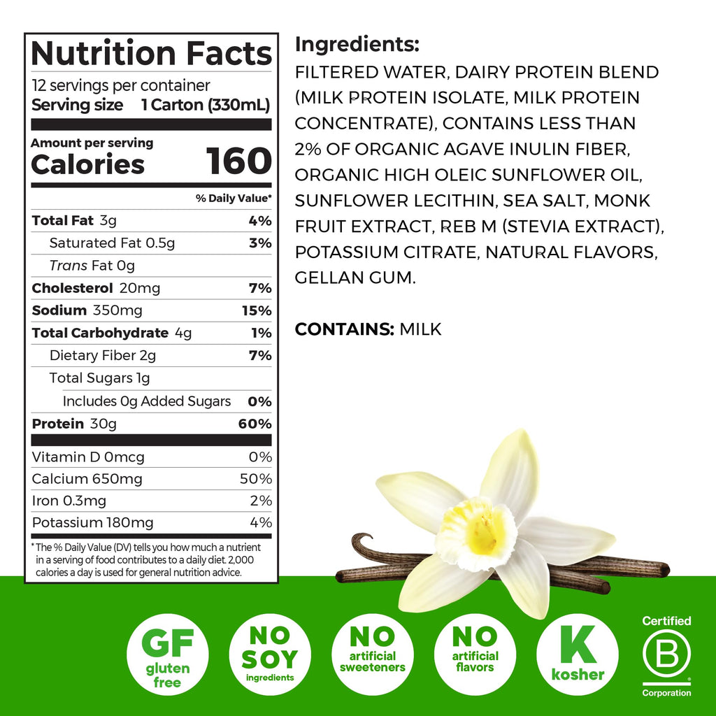 Orgain 30g High Protein Shake, Dairy Isolate Milk Protein, Vanilla Bean, 5g BCAAs, 1g Sugar Per Serving, Meal Replacement, Ready to Drink, Keto Friendly, Gluten-Free 11 Fl Oz (Pack of 12)