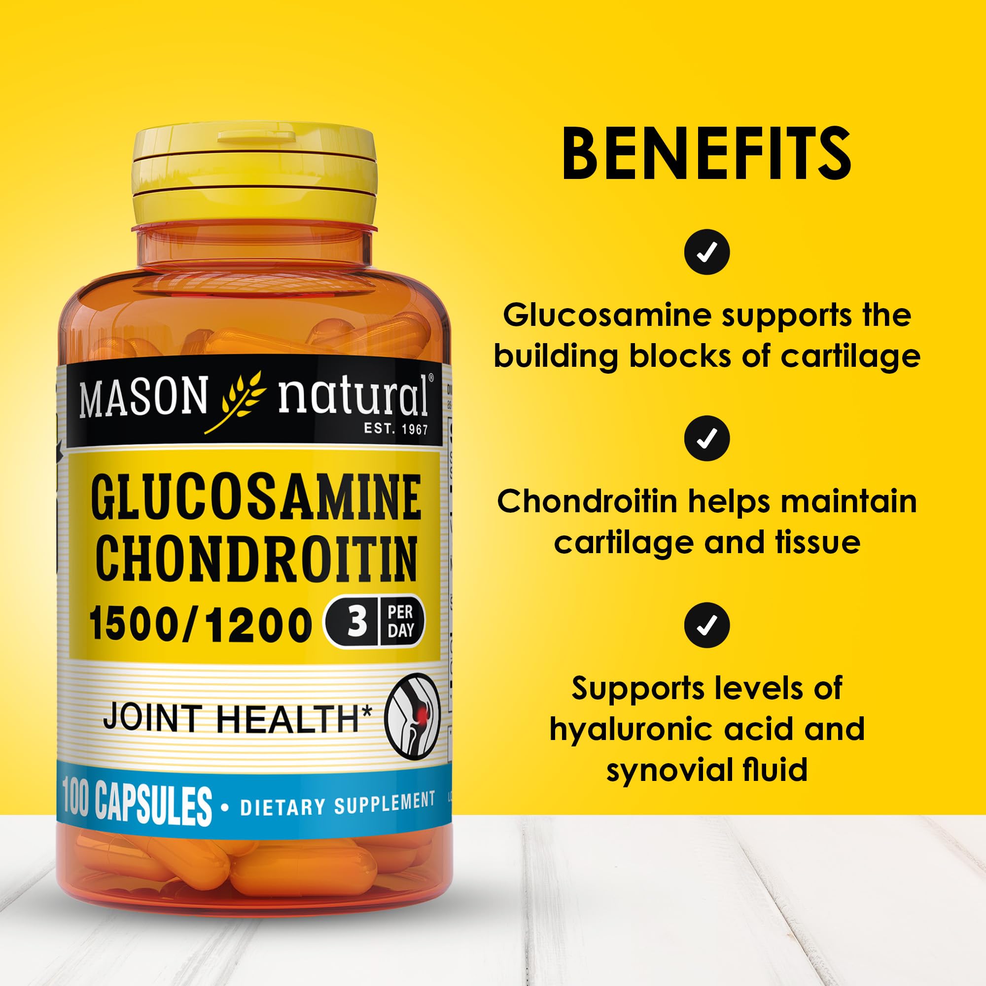 MASON NATURAL Glucosamine Chondroitin 1500/1200 & Vitamin C, 60 Day Supply
