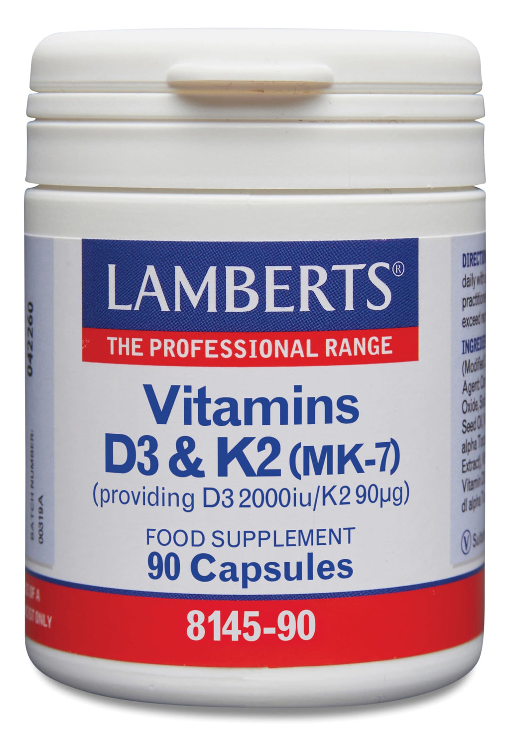Lamberts Vitamin D3 2000iu & K2 90µg – High Strength MK-7 Complex – Bone & Immune Support – 90 Vegetarian Capsules
