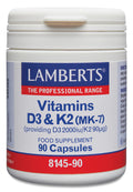 Lamberts Vitamin D3 2000iu & K2 90µg – High Strength MK-7 Complex – Bone & Immune Support – 90 Vegetarian Capsules