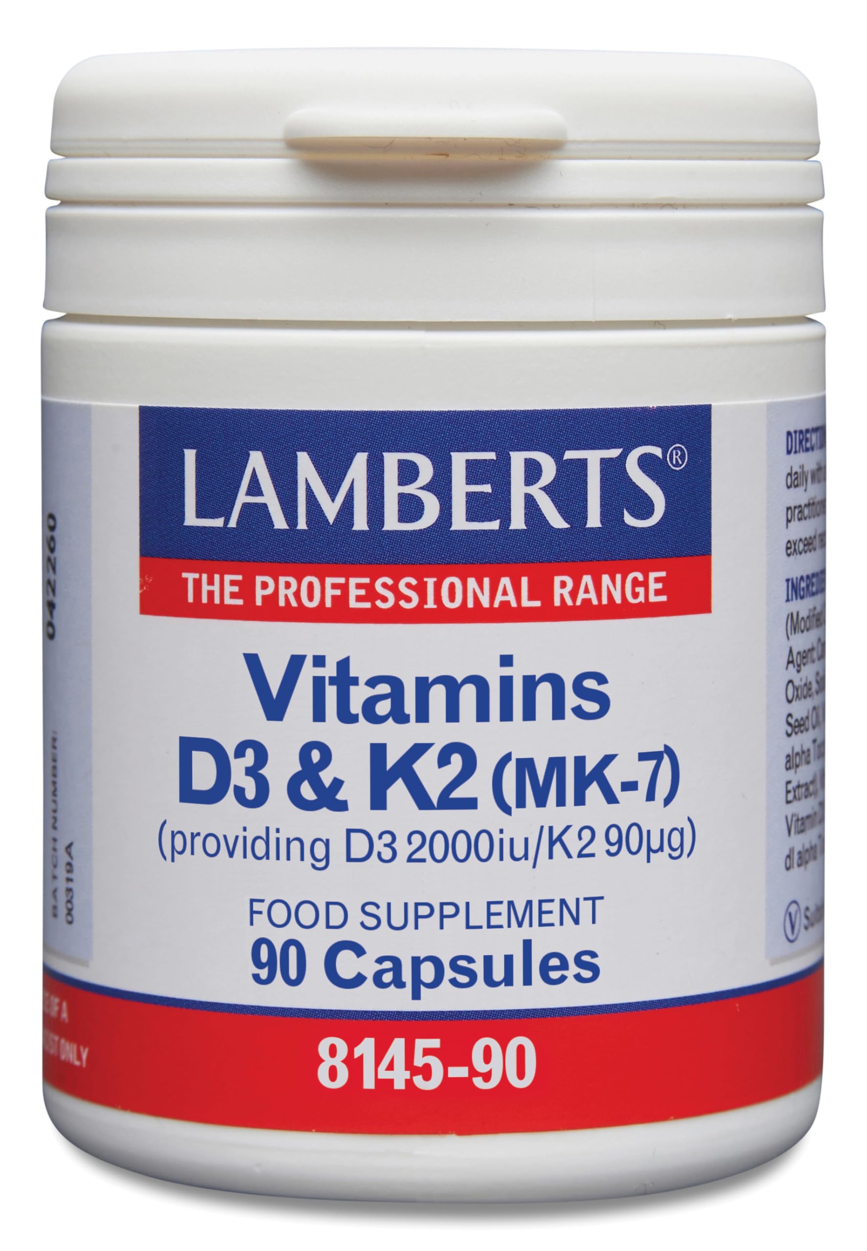 Lamberts Vitamin D3 2000iu & K2 90µg – High Strength MK-7 Complex – Bone & Immune Support – 90 Vegetarian Capsules