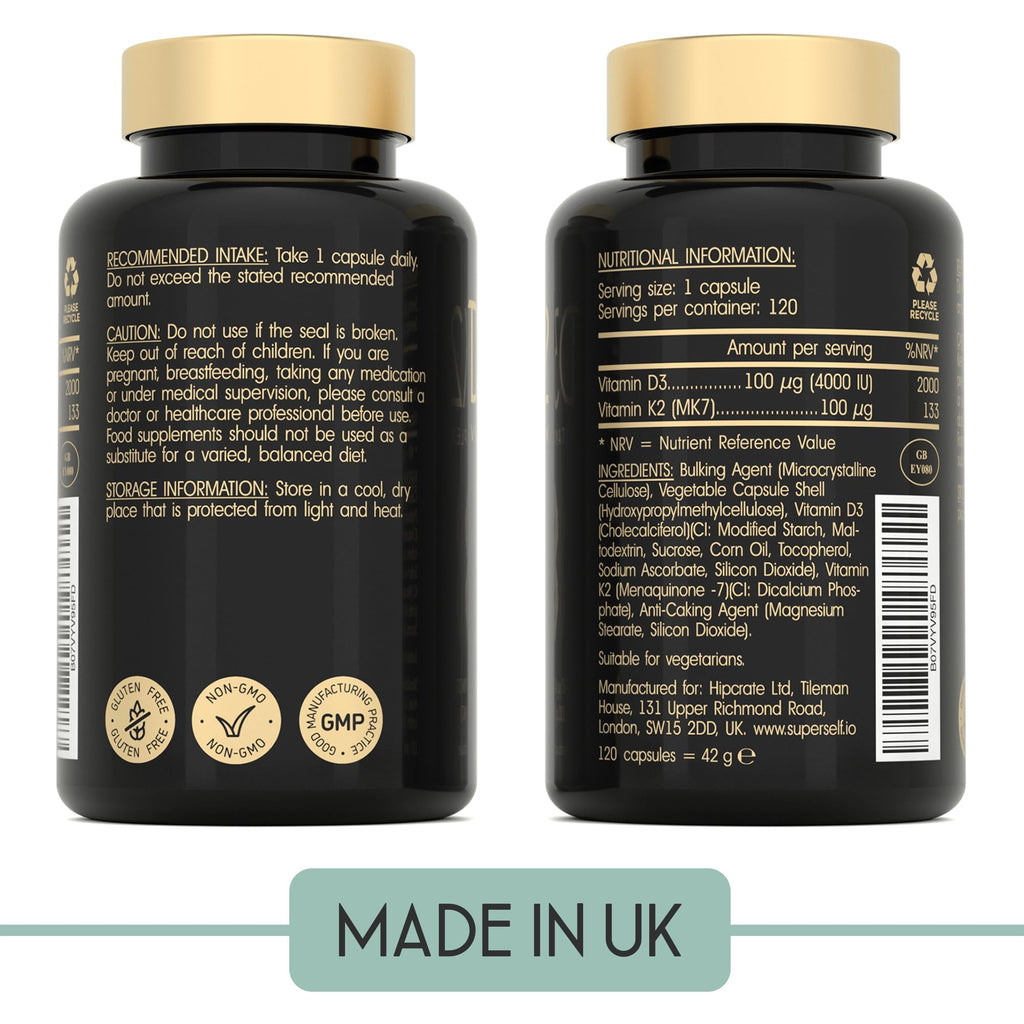 Vitamin D3 K2 Capsules - High Strength - for Strong Bones, Teeth, Immunity