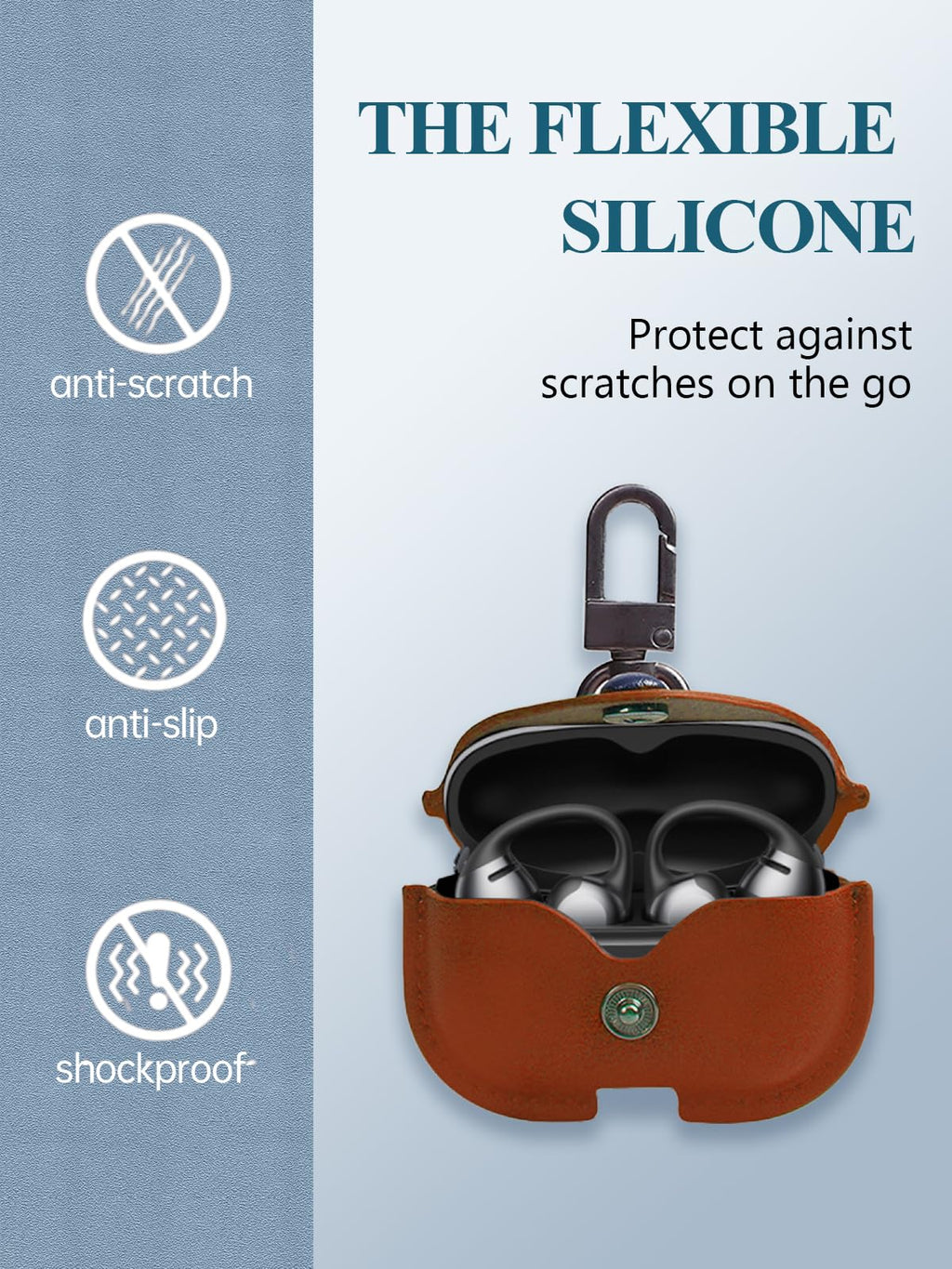 Case Cover for SHOKZ OpenDots ONE E310 Ear Clip Bluetooth Headset,WUNIAK Business Style Soft PU Leather Protective Case with Keychain and Cleaning Kit for Men and Women Shockproof Skin,Brown