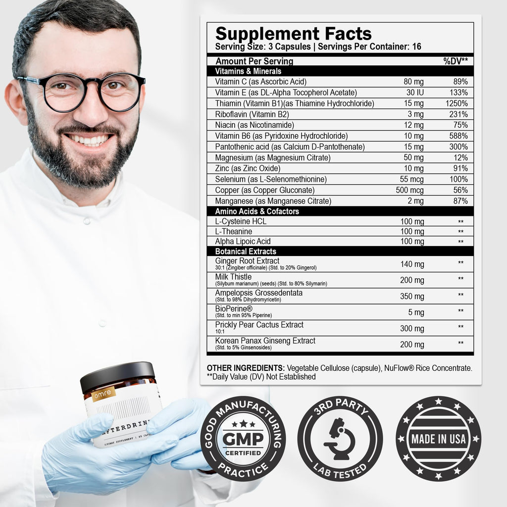 AfterDrink Restore Pills with Milk Thistle, DHM, Vitamin B, Ginger & Herbal Extracts - Pre & Post Drinking Supplement with Liver Support for Better Mornings - Made in USA (48 Caps)