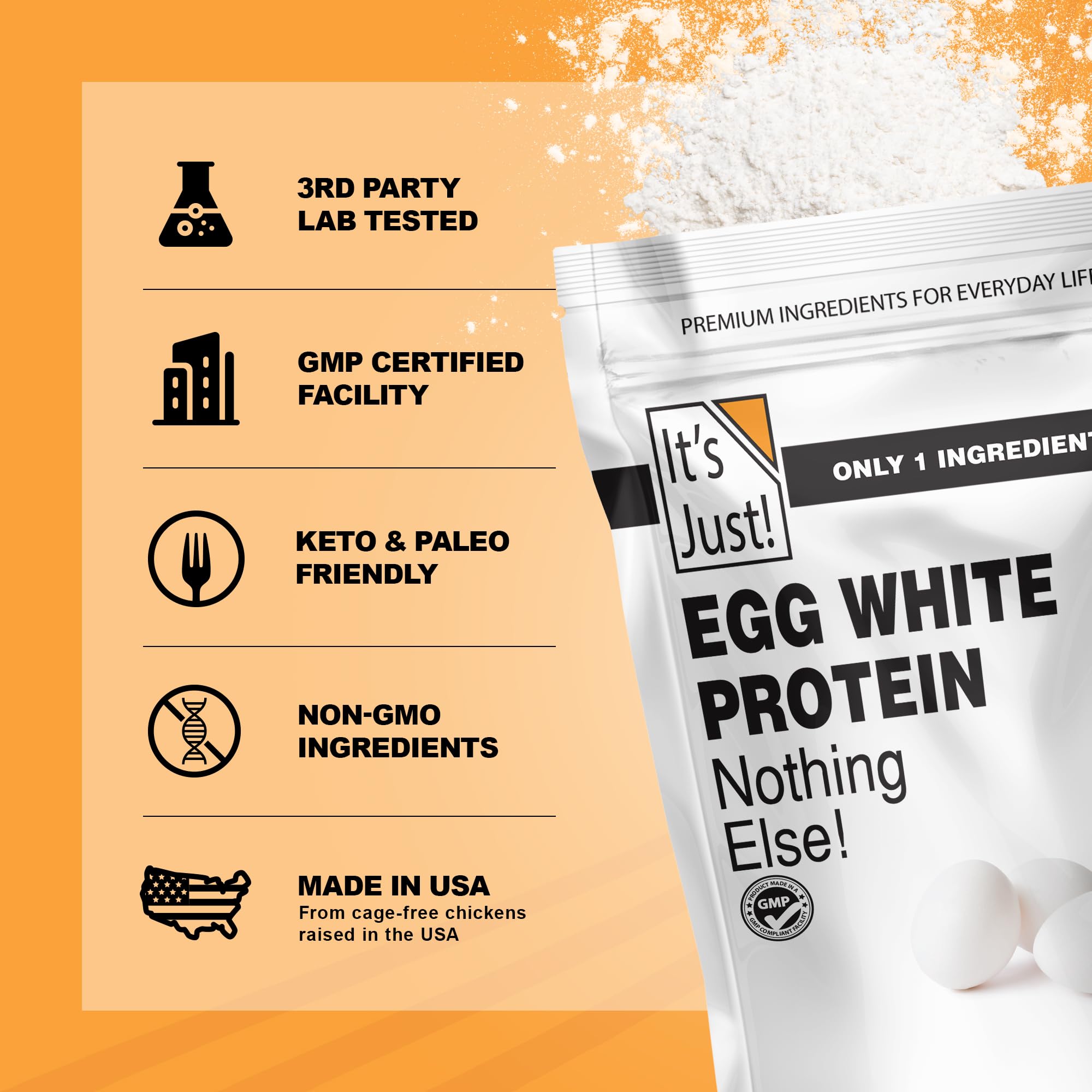 It's Just! - Egg White Protein Powder, Dried Egg Whites Protein, Meringue Ingredient, Non-GMO, USA Farms (Unflavored, 20oz)