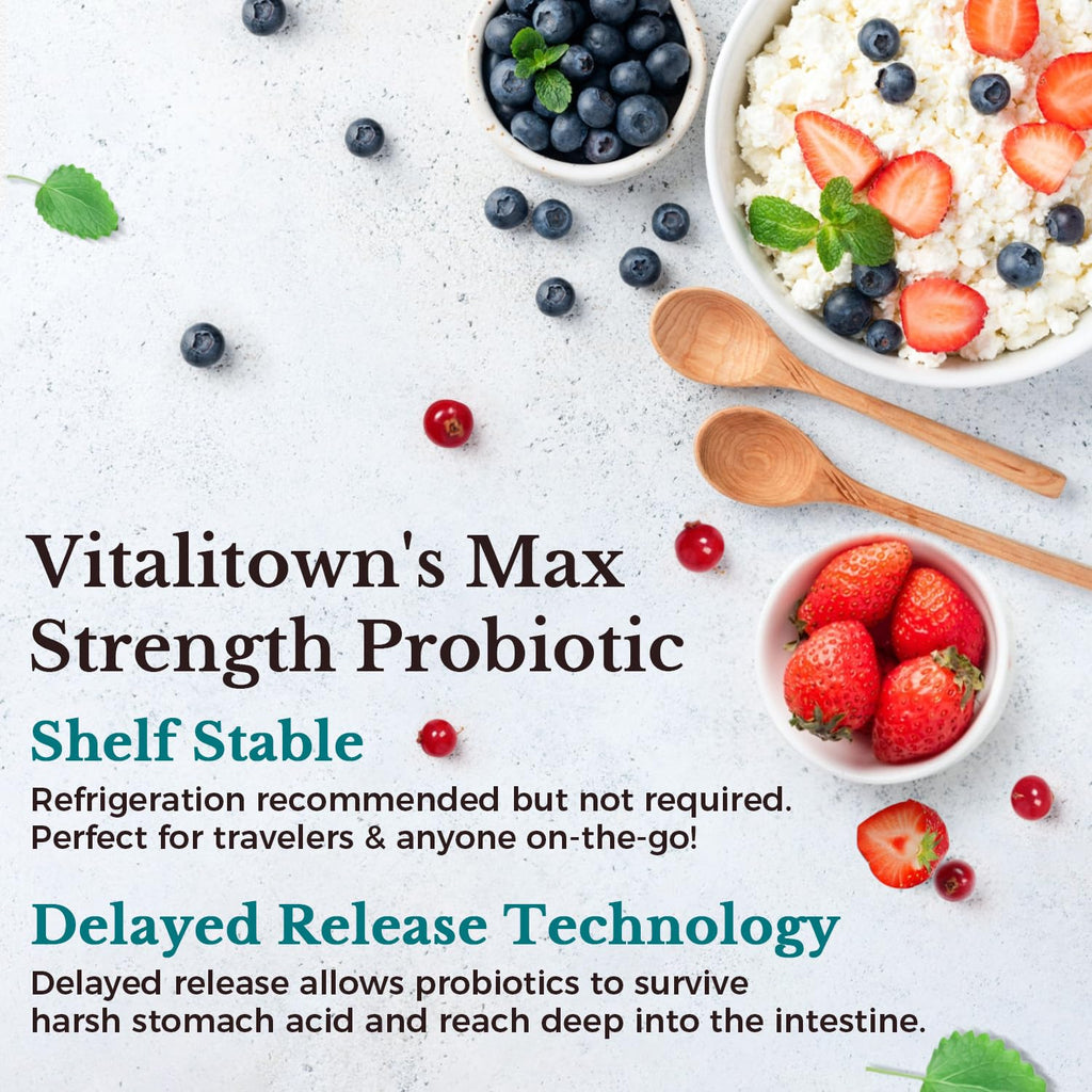 Vitalitown Probiotics 120 Billion CFUs | 36 Strains, with Prebiotics & Digestive Enzymes | Shelf Stable | Digestive Health & Immune Support | Vegan, Non-GMO | Pack of 1 | 60 Delayed Release Veg Caps