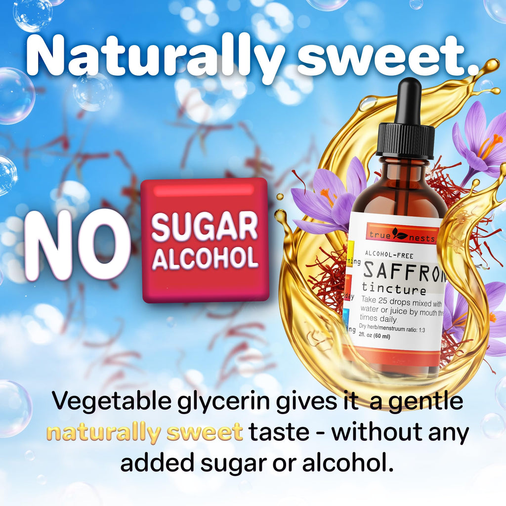 True Nests Saffron Extract Liquid Drops, Alcohol-Free Saffron Tincture, Pure Saffron Extract, Vegan, Non-GMO, 4 oz