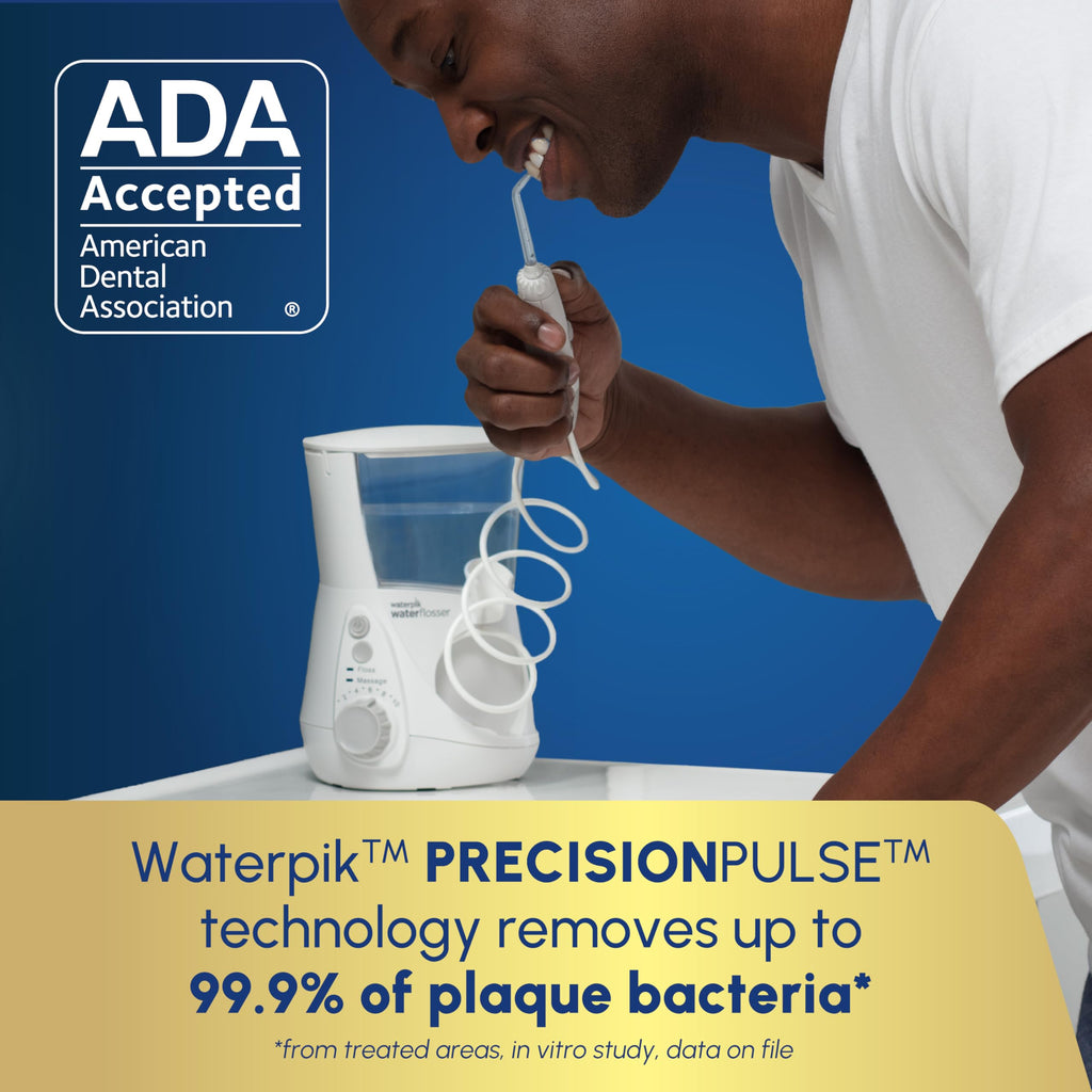 Waterpik Aquarius Water Flosser For Teeth Cleaning, Gums, Braces, Dental Care, Electric Power With 10 Settings, 7 Tips For Multiple Users And Needs, ADA Accepted, White WP-660, Packaging May Vary