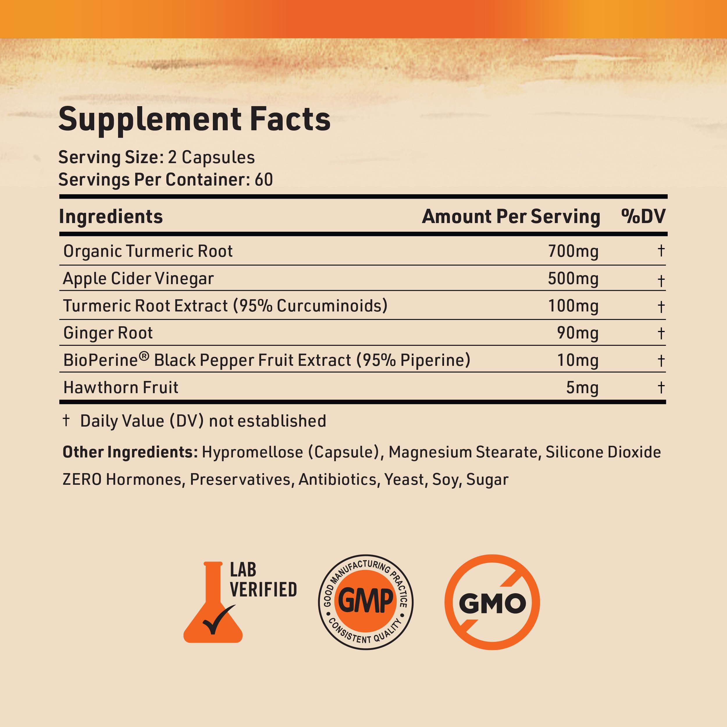 Nature's Base Turmeric and Ginger Supplement - with Curcumin, Apple Cider Vinegar & BioPerine Black Pepper Extract - 95% Curcuminoids - 120 Capsules