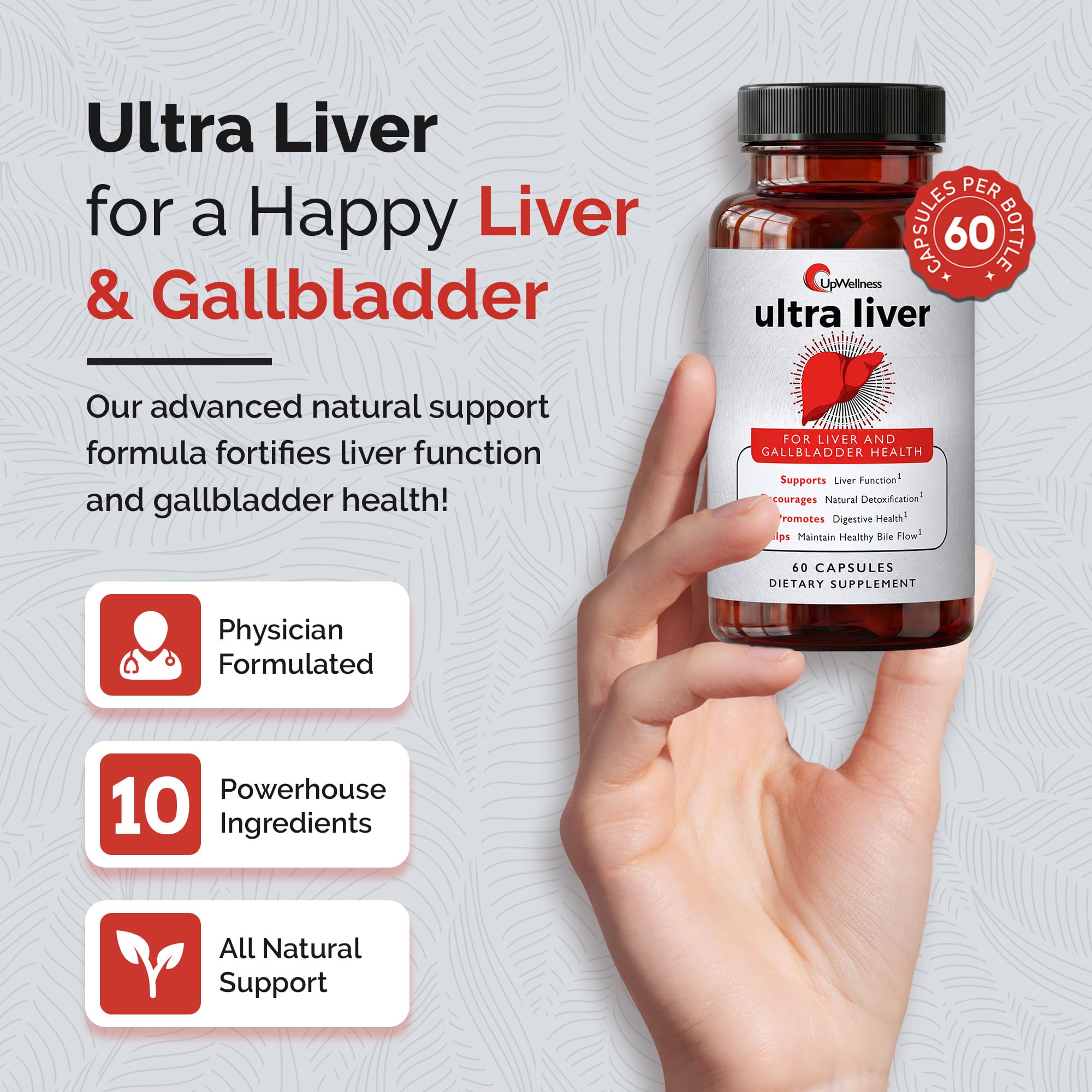 UpWellness Ultra Liver Supplement for Liver Support and Gallbladder Support - Powered by TMG, NAC Milk Thistle, and More - Liver Cleanse Detox & Repair - 60 Capsules