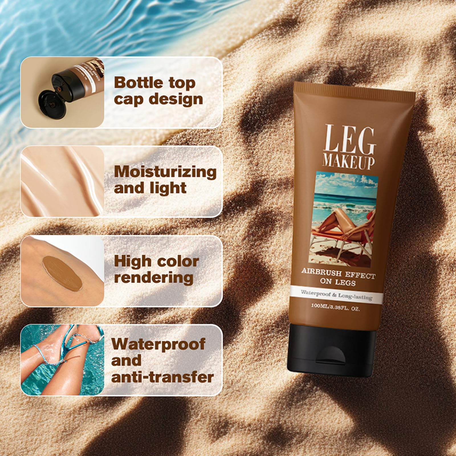 Leg Makeup Waterproof, Leg Make Up to Cover Veins, Tattoo Cover Up Makeup, Long-Lasting No Transfer, No Transfer To Cover Veins Concealer For Mature Skin Smooth Tone Body makeup Long Lasting (02#)