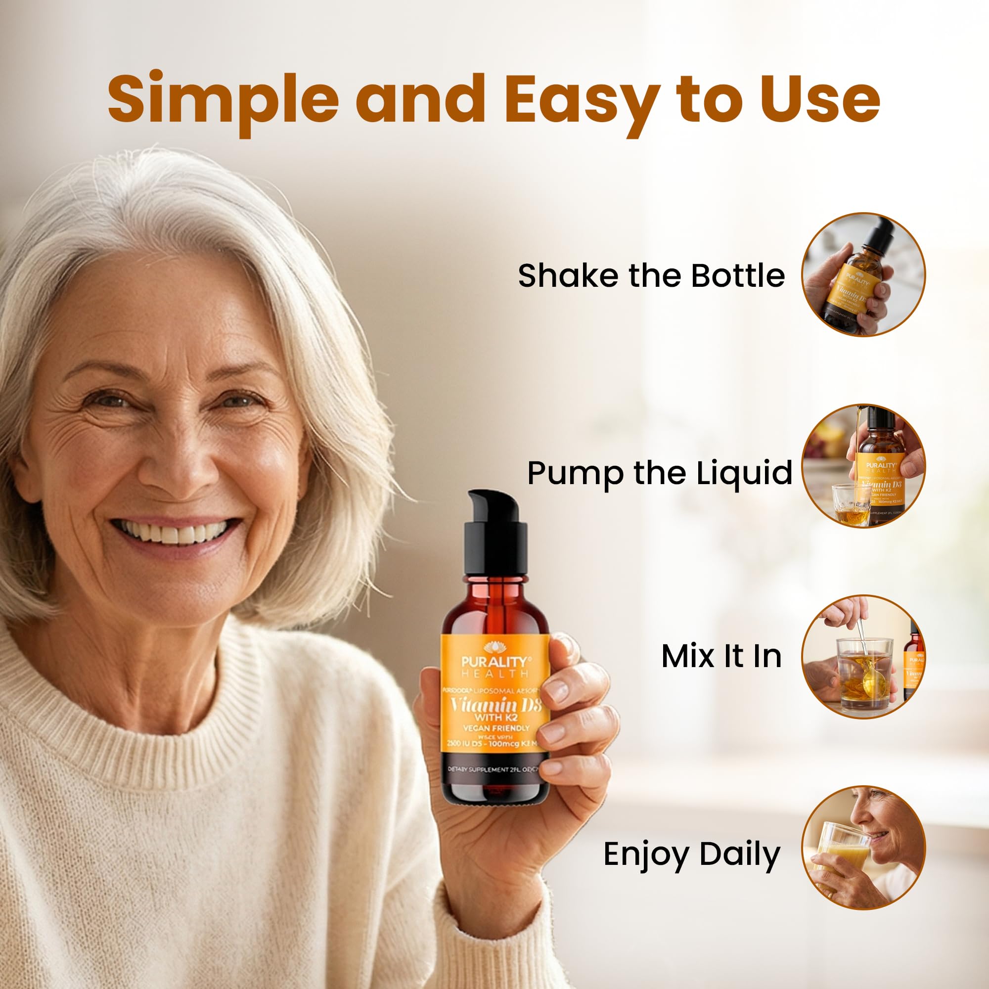 PURALITY HEALTH Vitamin D3 with K2 Liquid Supplement, Vegan, Micelle Liposomal Enhanced Absorption, Non-GMO, 30 Day Supply