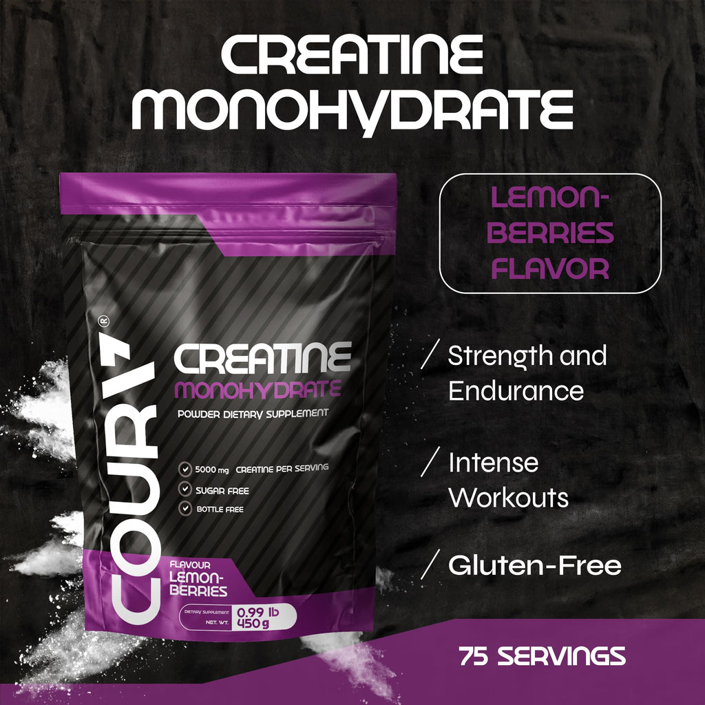 COURA Lemon-Berries Creatine Monohydrate, Strength Endurance Sports, 450g