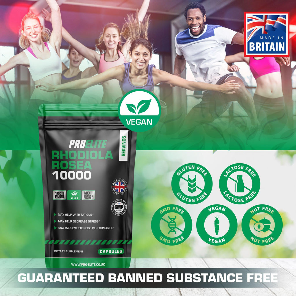 Rhodiola Rosea Extract 500mg 60 Vegan Capsules | 3% Standardised Rosavins 1% Salidrosid | Arctic Root Nootropic Adaptogen Supplement | Premium Rhodiola Root Extract | Made in UK by PROELITE