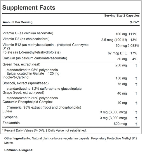 ANDREW LESSMAN Breast Health 180 Capsules - Provides Protective Compounds for Natural Support of The Delicate Tissue of The Breast, with Indole-3-Carbinol, Sulforaphane, Green Tea Extract, and More