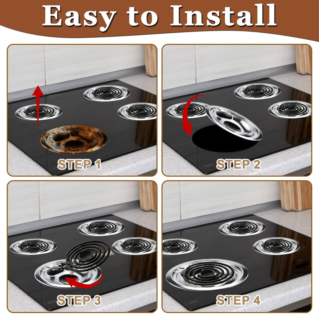 W10196405(8”) W10196406(6”) Electric Stove Burner Drip Pans & MP22YA Electric Range Burner Element Unit Set by Cenipar-Compatible with Whirl-pool Ken-more Ama-na Range Oven/Stove