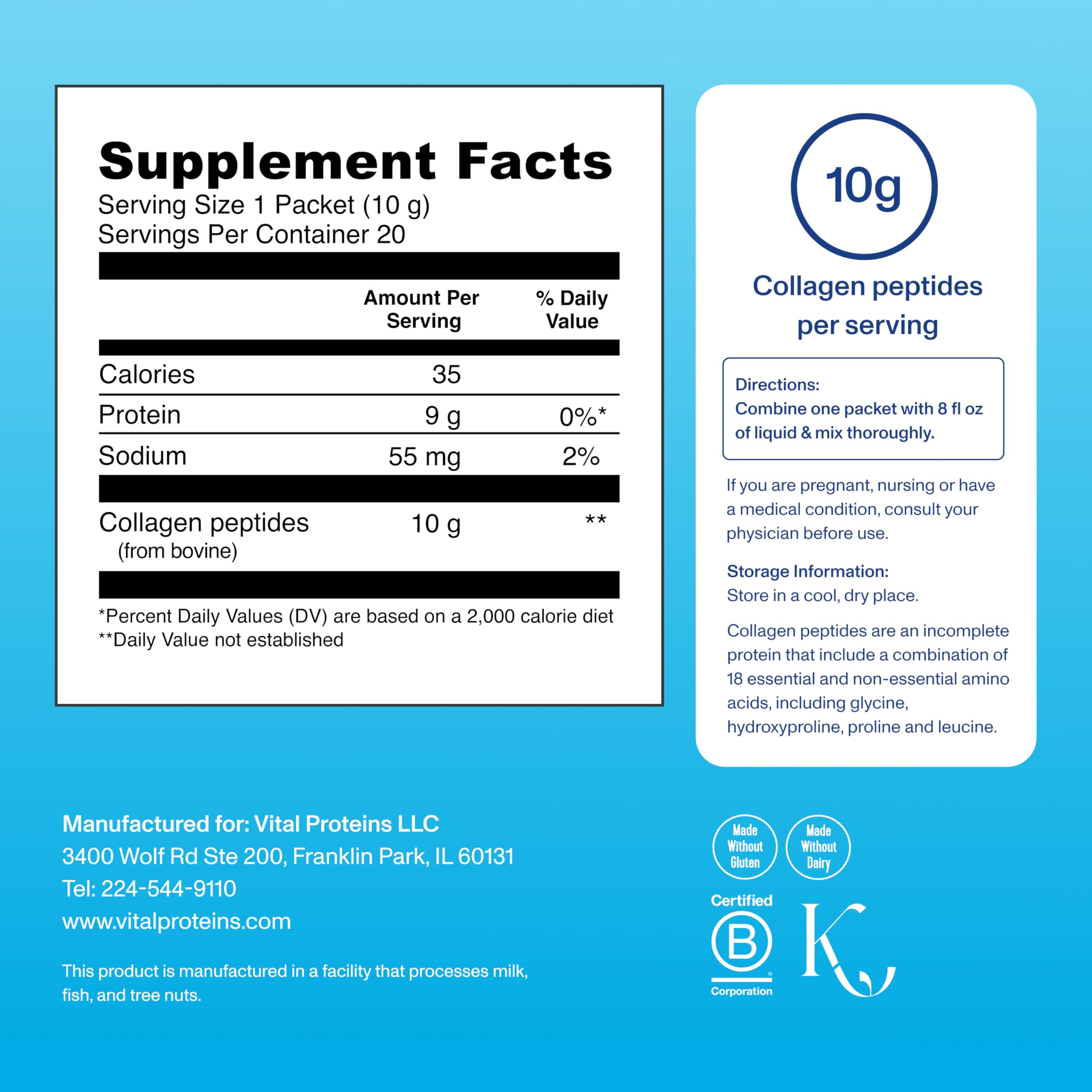 Vital Proteins Collagen Peptides Powder Supplement, Hydrolyzed Collagen Peptides Travel Pack, 20 Individual Packets