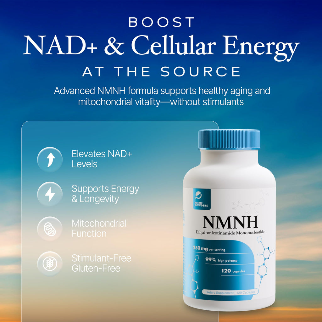 Prime Powders NMNH: Dihydronicotinamide Mononucleotide (120 Capsules) NAD+ Support NR NAD Supplement